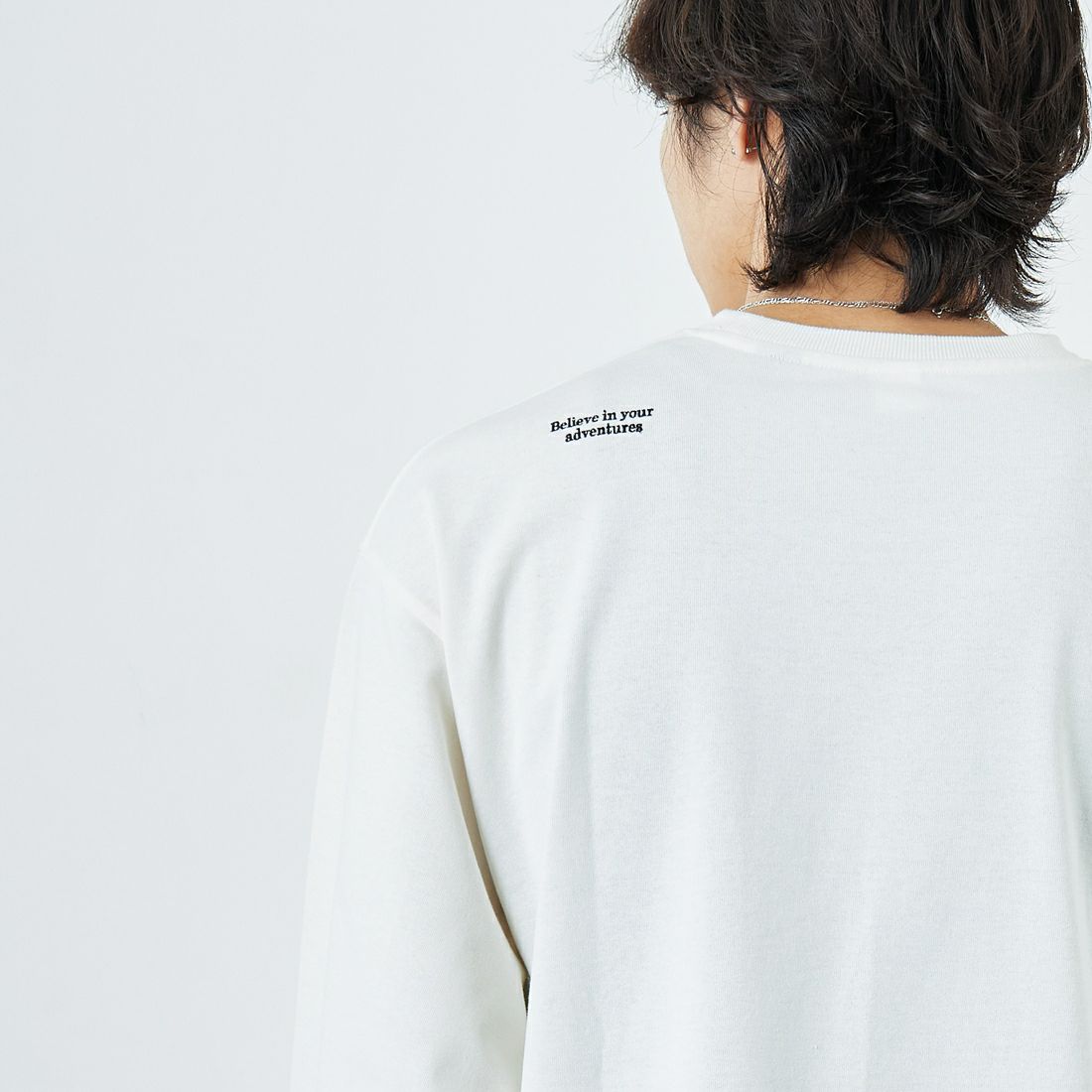 JEANSFACTORY × NANGA [ジーンズファクトリー × ナンガ] 別注 ドローコードポケット ロングスリーブTシャツ [NW2501-JF] WHITE &&モデル身長：179cm 着用サイズ：L&&
