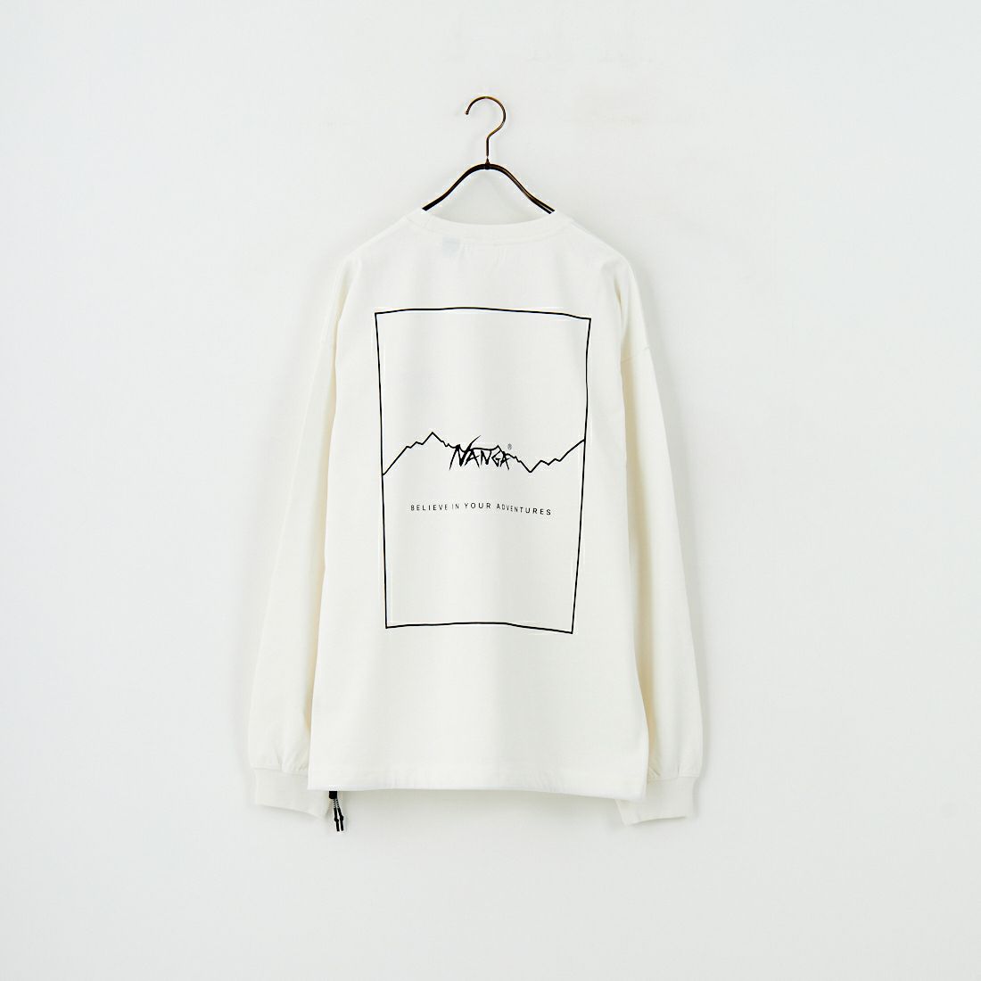 JEANSFACTORY × NANGA [ジーンズファクトリー × ナンガ] 別注 ブランドロゴ バックプリント ドローコード ロングスリーブTシャツ [NW2502-JF] WHITE