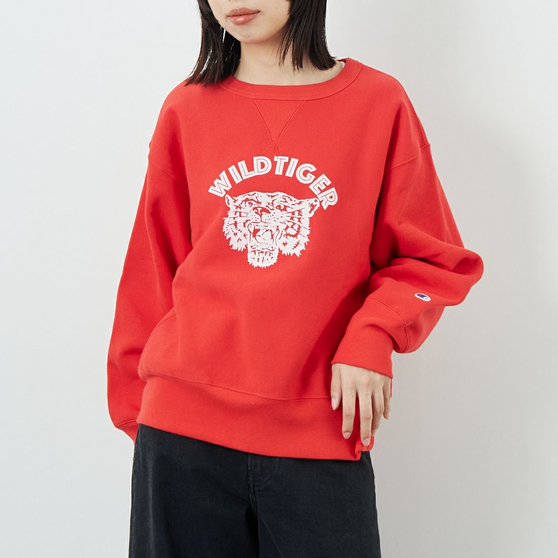Champion [チャンピオン] リバースウィーブ(R) クルーネックスウェットシャツ [CW-C003] 170 ﾙﾋﾞｰﾚｯ &&モデル身長：162cm 着用サイズ：L&&
