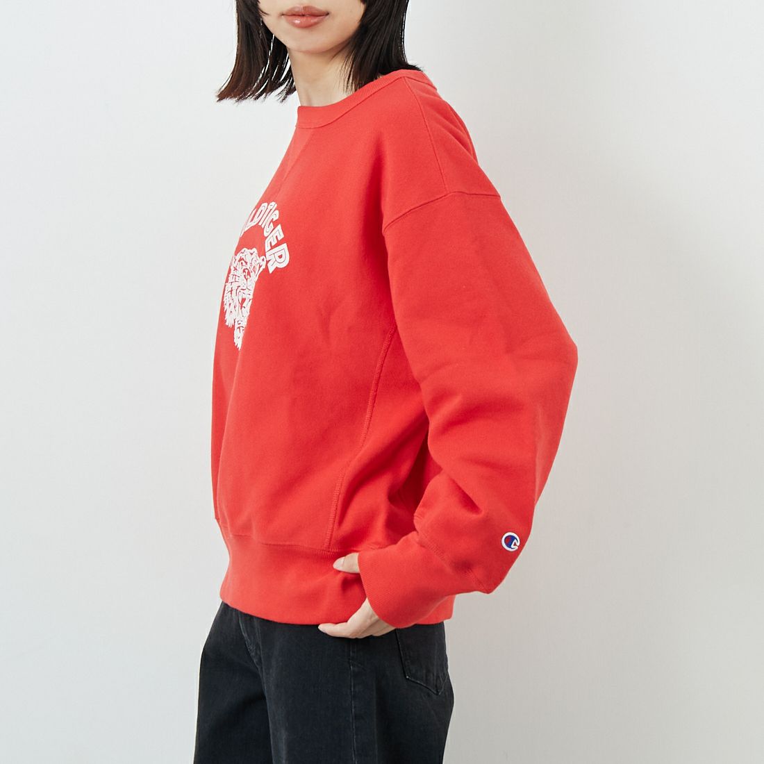 Champion [チャンピオン] リバースウィーブ(R) クルーネックスウェットシャツ [CW-C003] 170 ﾙﾋﾞｰﾚｯ &&モデル身長：162cm 着用サイズ：L&&