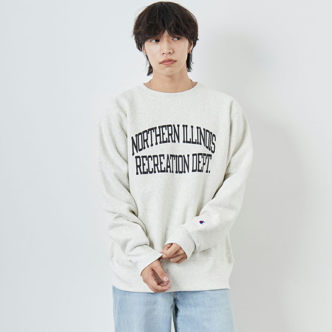 Champion [チャンピオン] リバースウィーブ(R) クルーネックスウェットシャツ [C3-C022] 815 ﾅﾁｭﾗﾙ &&モデル身長：179cm 着用サイズ：XXL&&