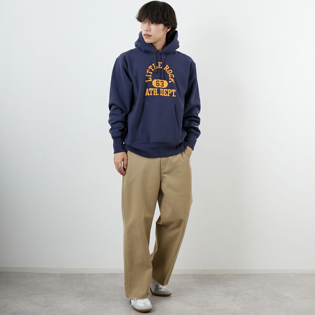 Champion [チャンピオン] リバースウィーブ(R) フーデッドスウェットシャツ [C3-C112] 386 ﾀﾞｰｸﾈｲ &&モデル身長：179cm 着用サイズ：XXL&&