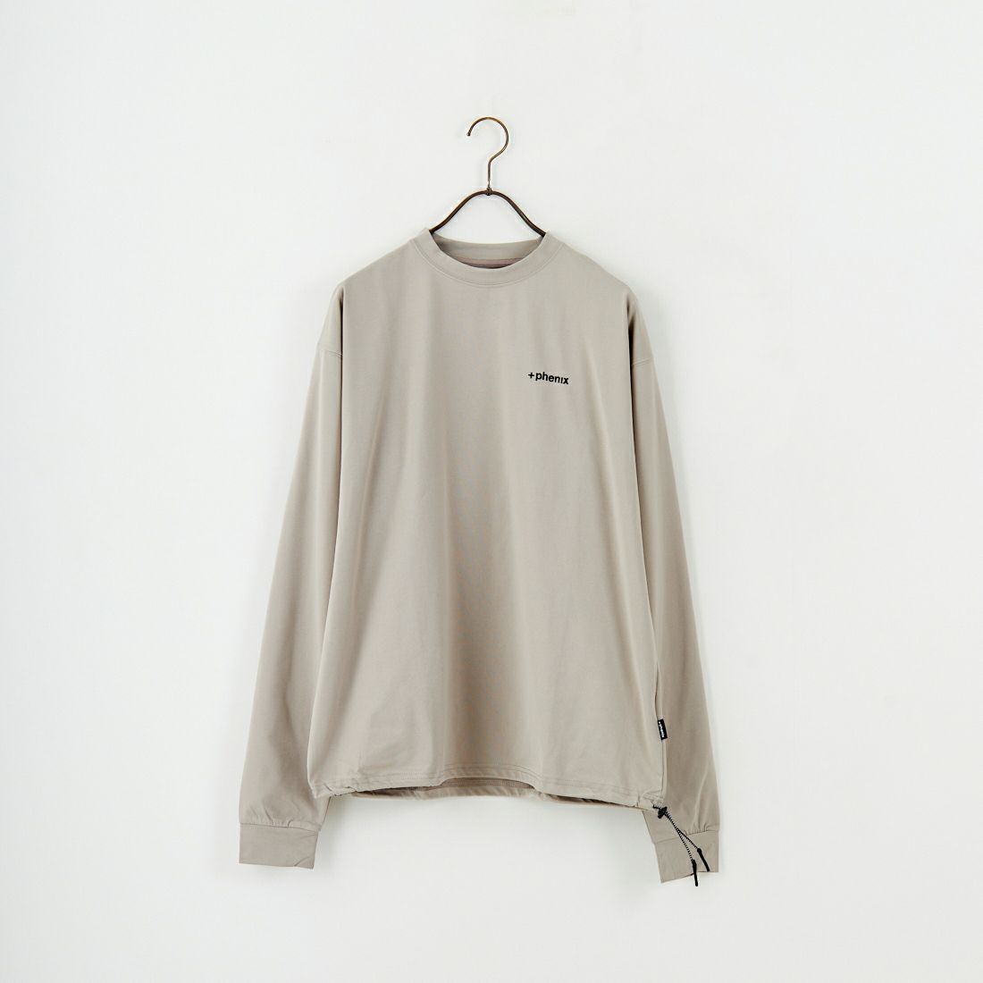 +phenix [プラスフェニックス] 別注 ワンポイント刺繍ロゴ ドローコードTシャツ [POT-25080IN-JF] GREIGE