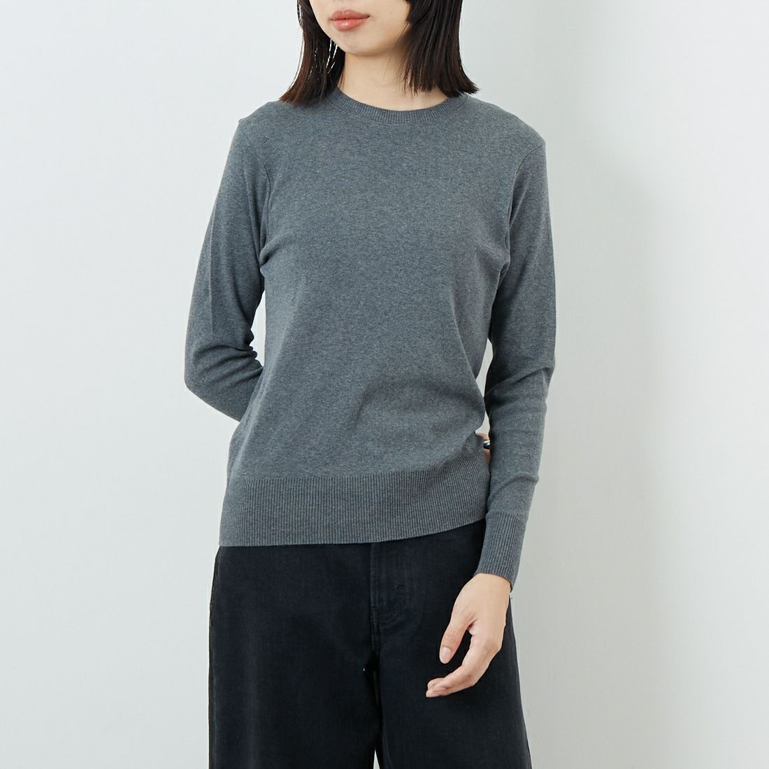 ちび　クルーネック　チャコール GICIPI [ジチピ] FRAGORA クルーネックニットソー [2513A]｜ジーンズ