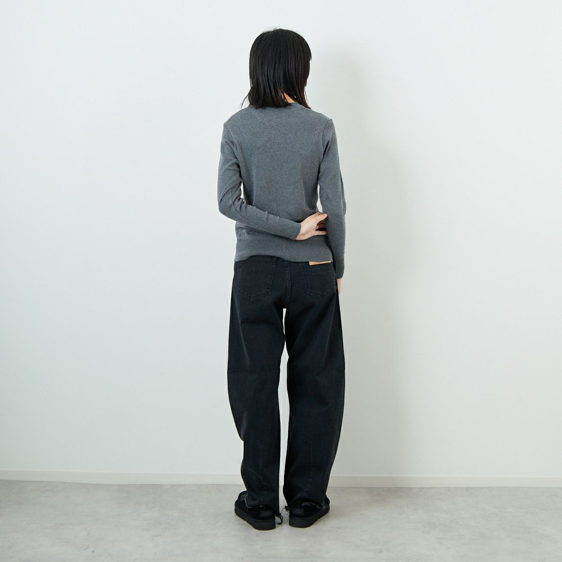 よし① 5G1P CABLE+CARDIGAN STITCH SIDE ZIP HIGN NECK PO(FREE SIZE Black