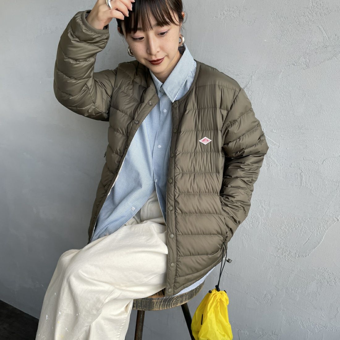 DANTON [ダントン] インナーダウン ジャケット [DT-A0001RRT] OLIVE &&モデル身長：150cm 着用サイズ：S&&