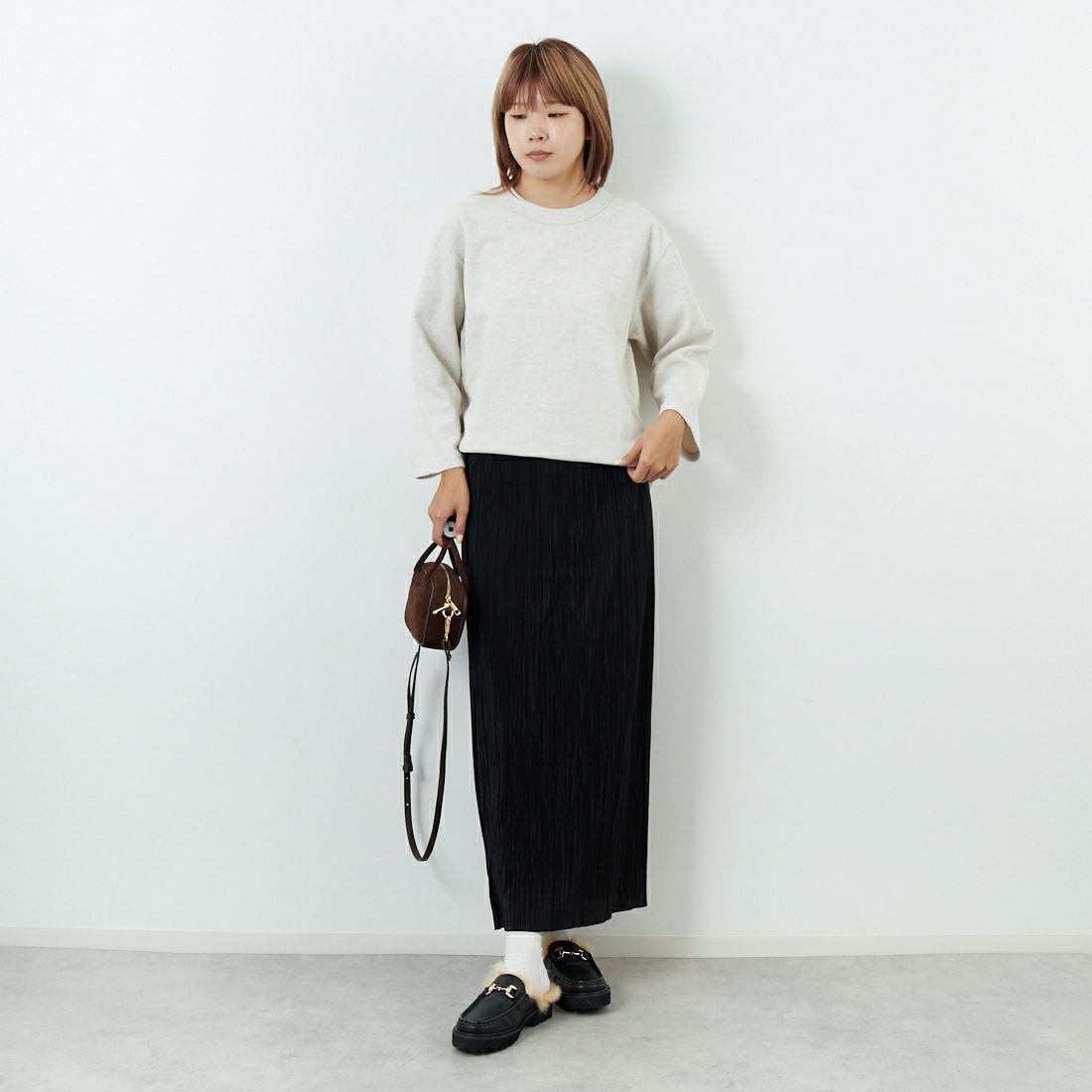 blurhms ROOTSTOCK [ブラームス ルーツストック] ラフ&スムース サーマルベースボールTシャツ [BROOTS24F31F25] 02 H.OATME &&モデル身長：167cm 着用サイズ：0&&
