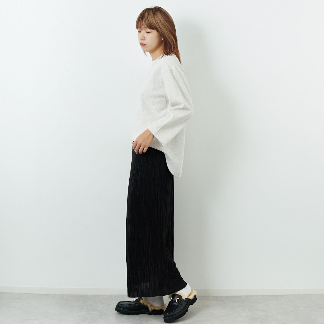 blurhms ROOTSTOCK [ブラームス ルーツストック] ラフ&スムース サーマルベースボールTシャツ [BROOTS24F31F25] 02 H.OATME &&モデル身長：167cm 着用サイズ：0&&