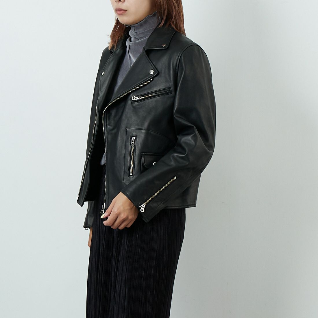 TICCA [ティッカ] ダブルライダースジャケット [TBEA-021] BLACK &&モデル身長：167cm 着用サイズ：3&&