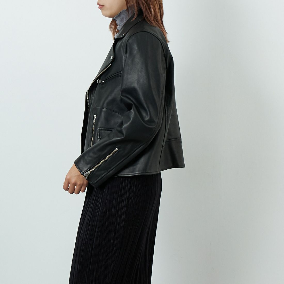 TICCA [ティッカ] ダブルライダースジャケット [TBEA-021] BLACK &&モデル身長：167cm 着用サイズ：3&&