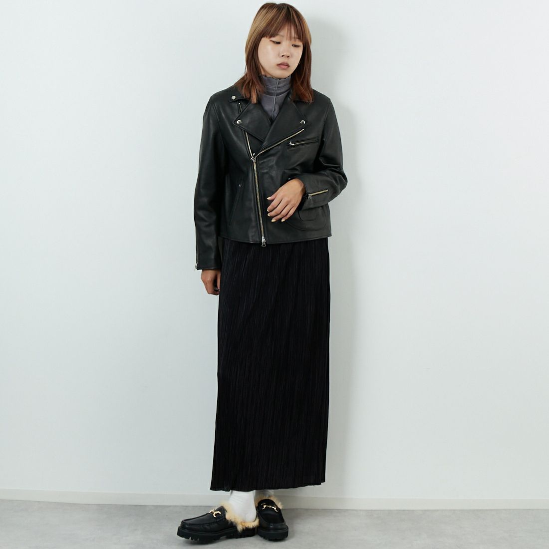 TICCA [ティッカ] ダブルライダースジャケット [TBEA-021] BLACK &&モデル身長：167cm 着用サイズ：3&&