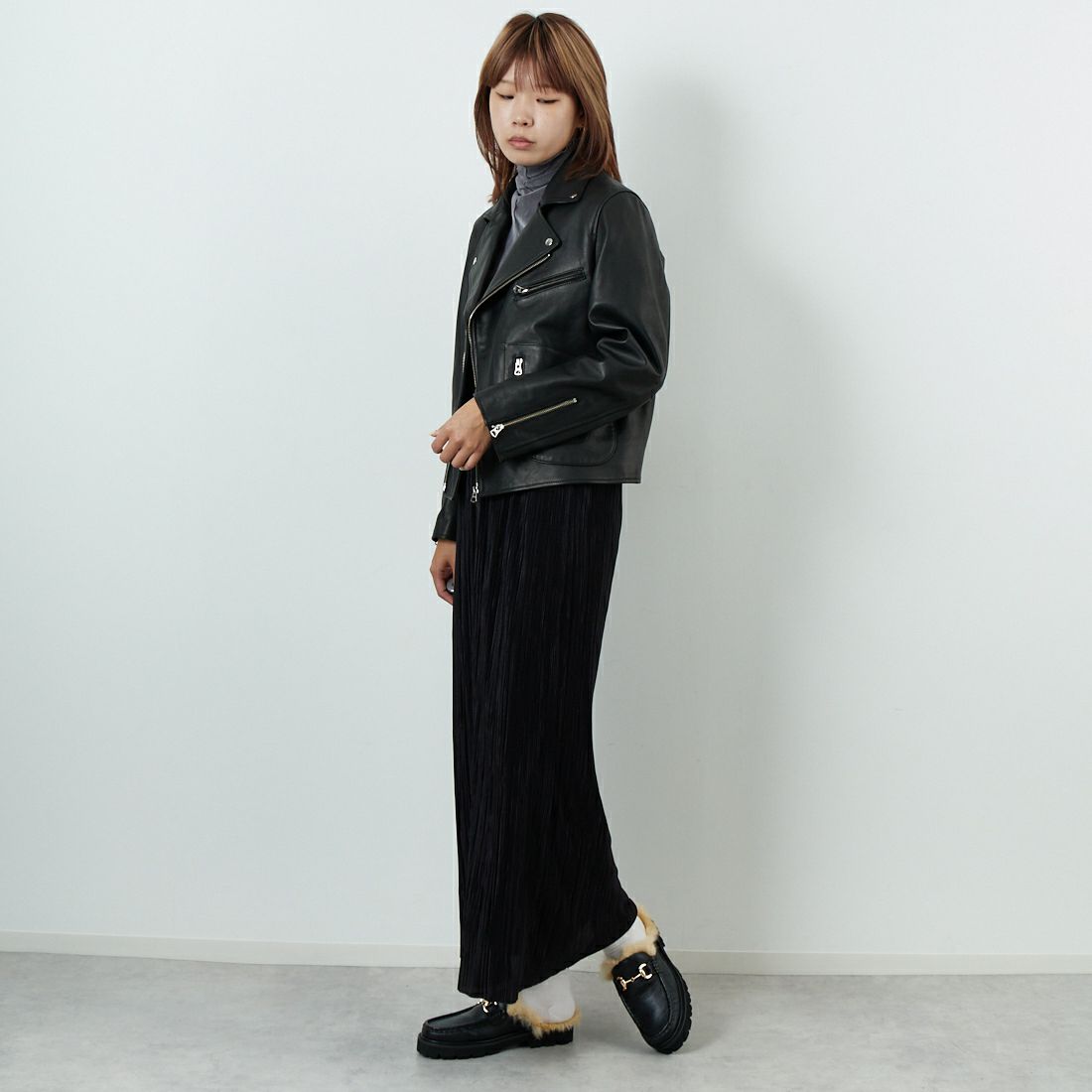 TICCA [ティッカ] ダブルライダースジャケット [TBEA-021] BLACK &&モデル身長：167cm 着用サイズ：3&&