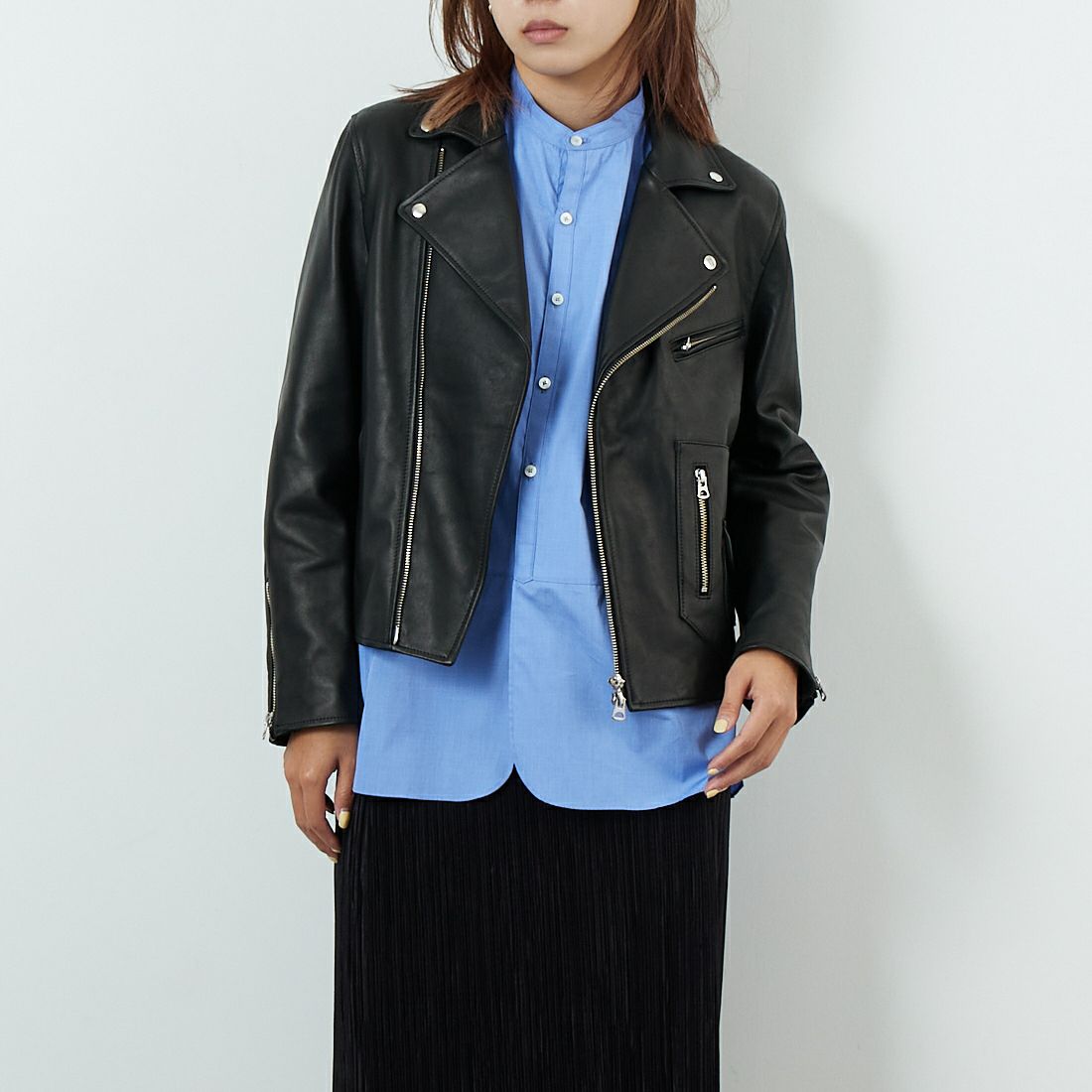 TICCA [ティッカ] ダブルライダースジャケット [TBEA-021] BLACK &&モデル身長：167cm 着用サイズ：3&&