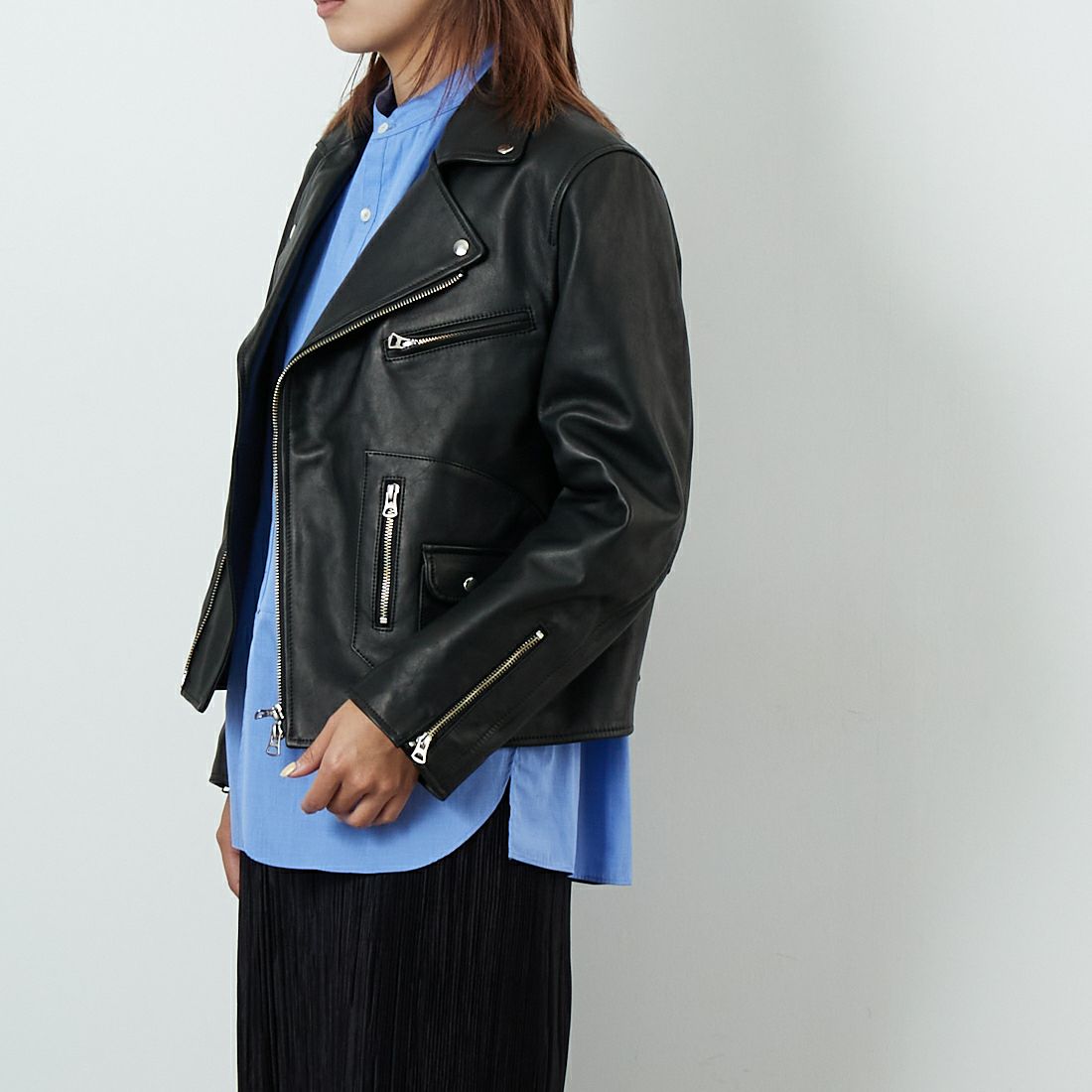 TICCA [ティッカ] ダブルライダースジャケット [TBEA-021] BLACK &&モデル身長：167cm 着用サイズ：3&&