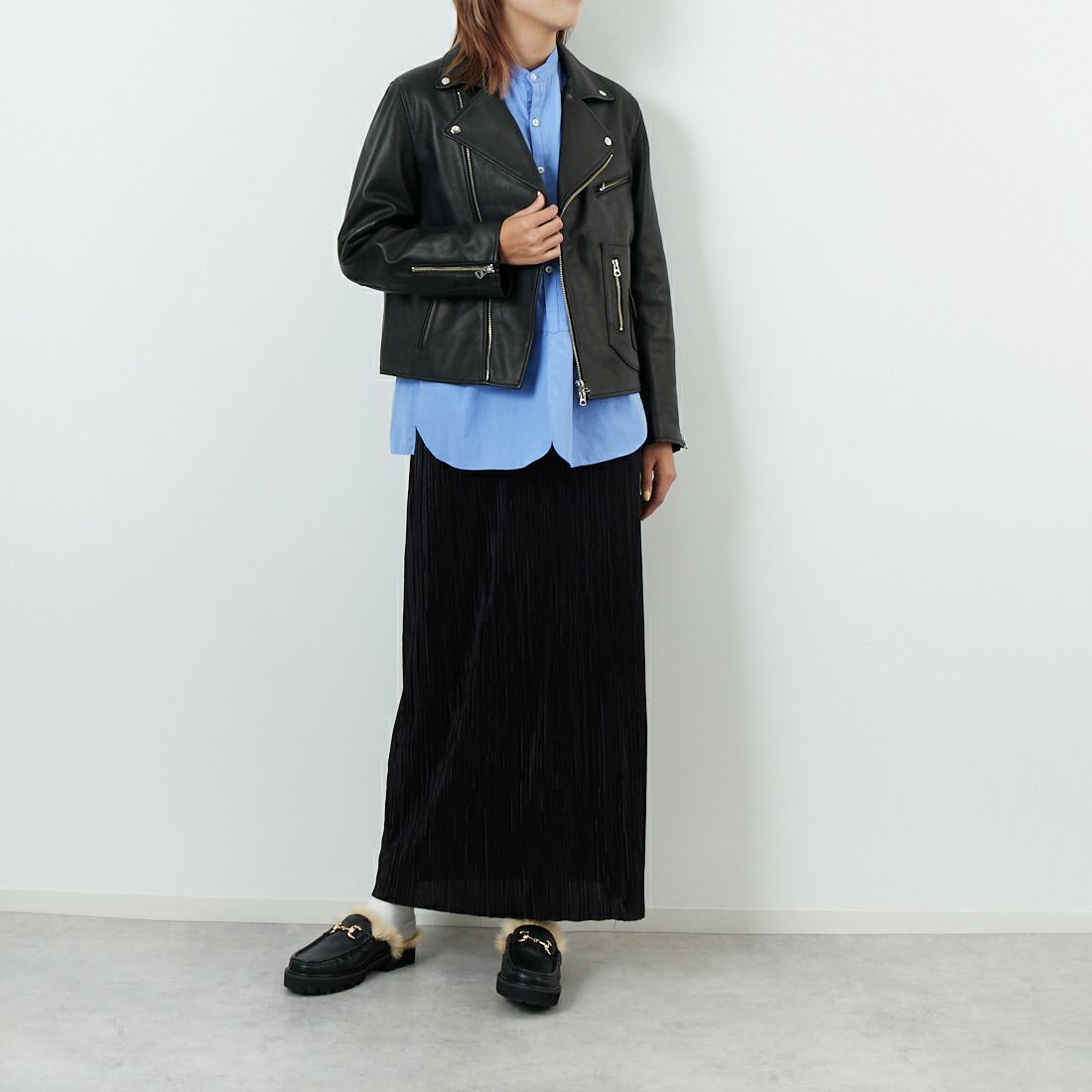 TICCA [ティッカ] ダブルライダースジャケット [TBEA-021] BLACK &&モデル身長：167cm 着用サイズ：3&&