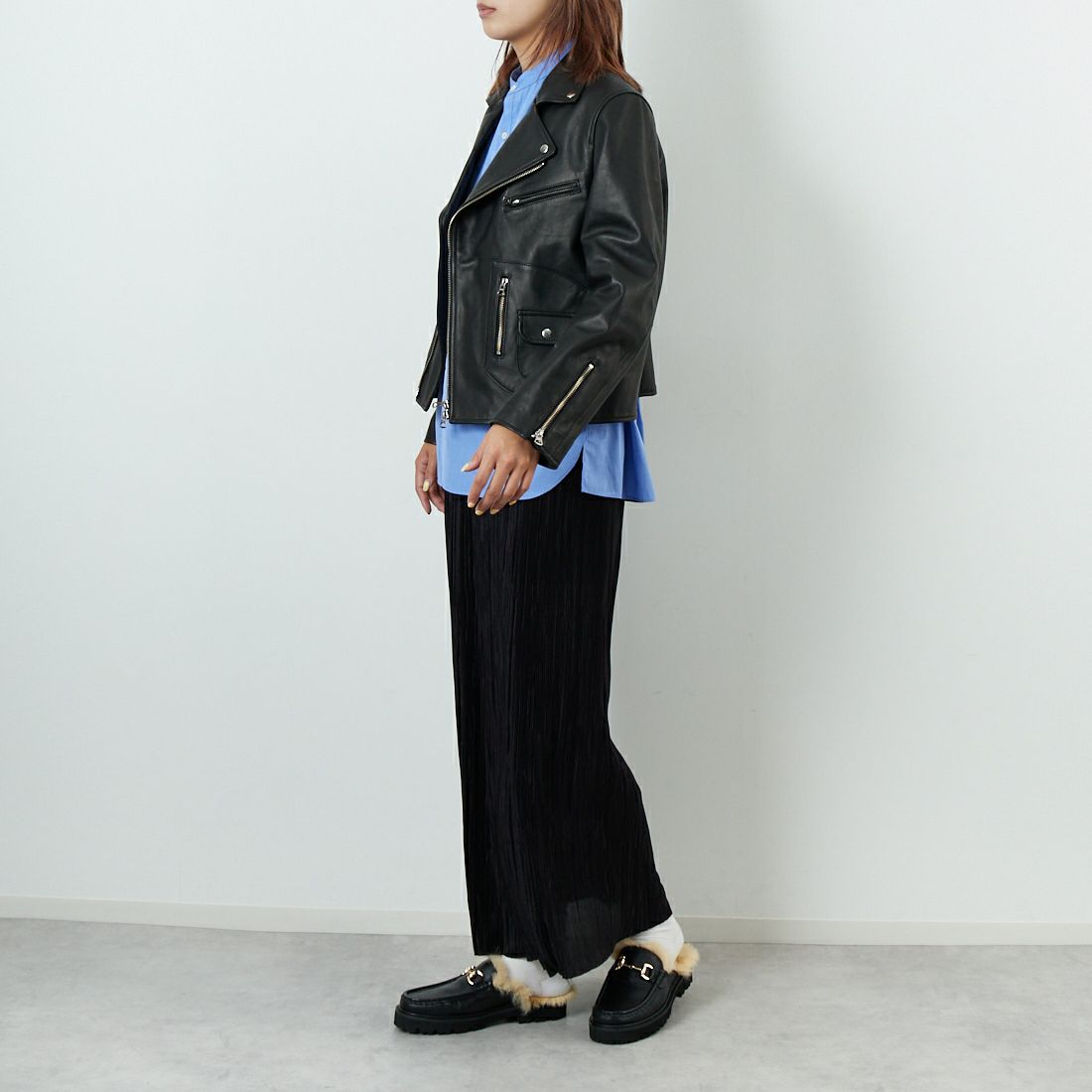 TICCA [ティッカ] ダブルライダースジャケット [TBEA-021] BLACK &&モデル身長：167cm 着用サイズ：3&&