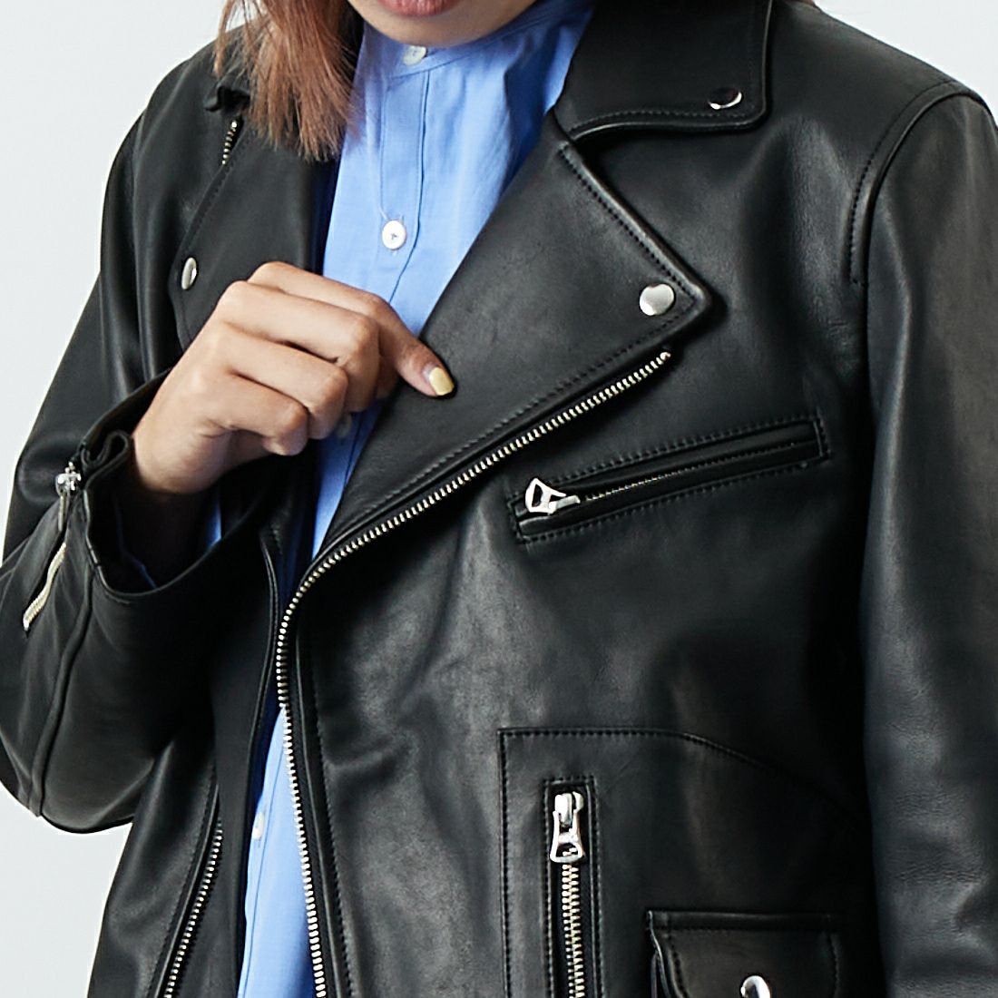 TICCA [ティッカ] ダブルライダースジャケット [TBEA-021] BLACK &&モデル身長：167cm 着用サイズ：3&&