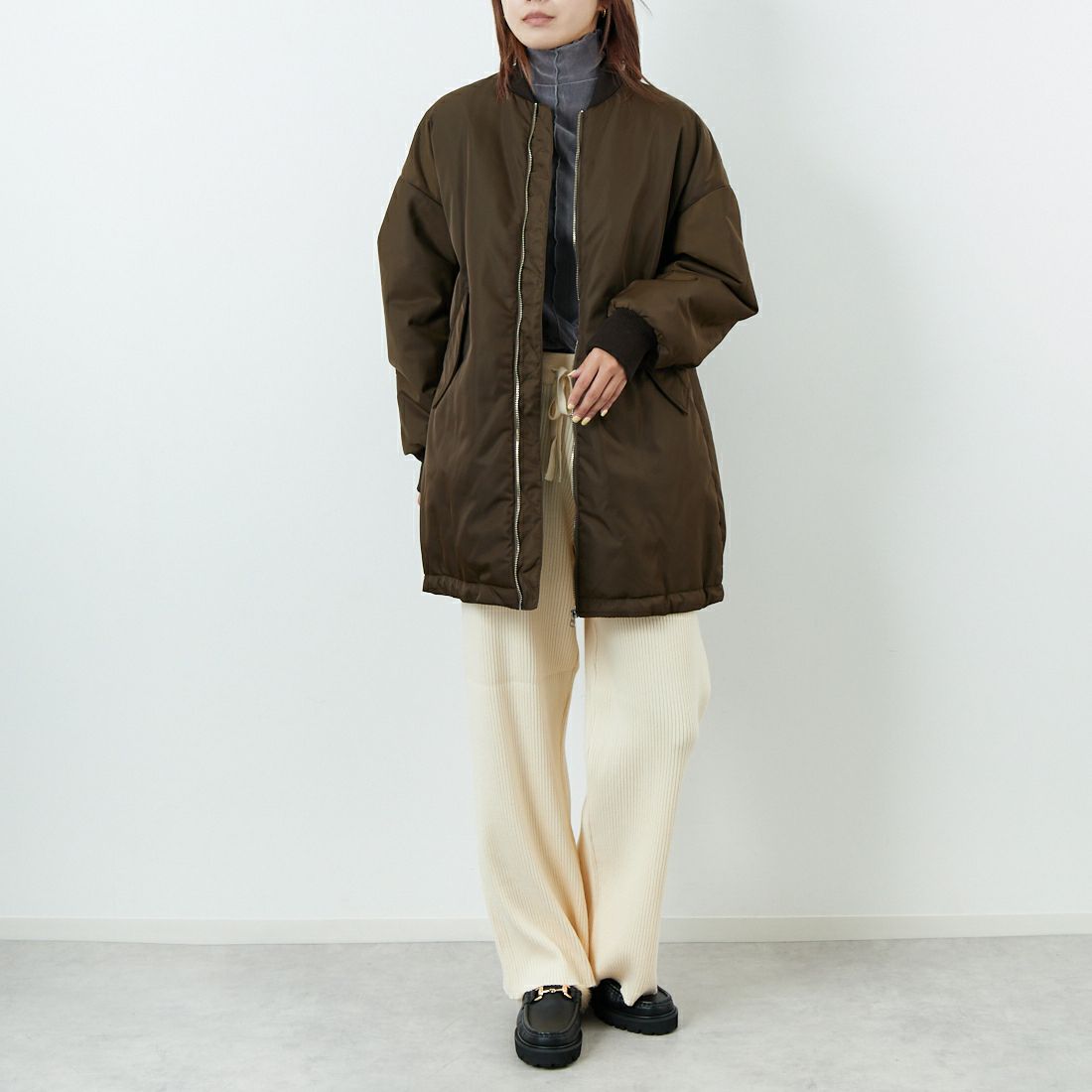 TICCA [ティッカ] ミドルMA-1ジャケット [TBEA-052] BROWN &&モデル身長：167cm 着用サイズ：F&&