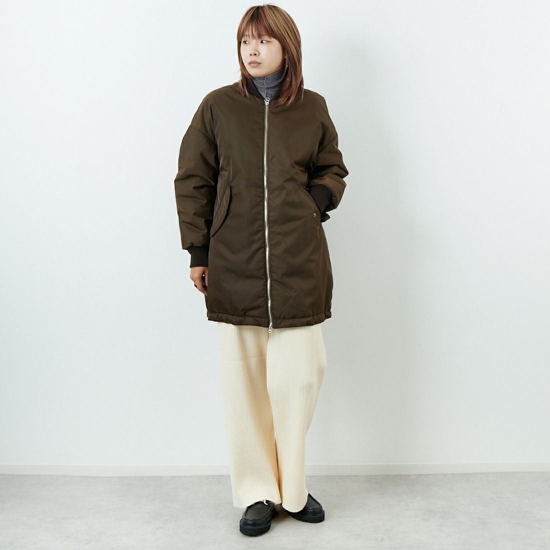 TICCA [ティッカ] ミドルMA-1ジャケット [TBEA-052] BROWN &&モデル身長：167cm 着用サイズ：F&&