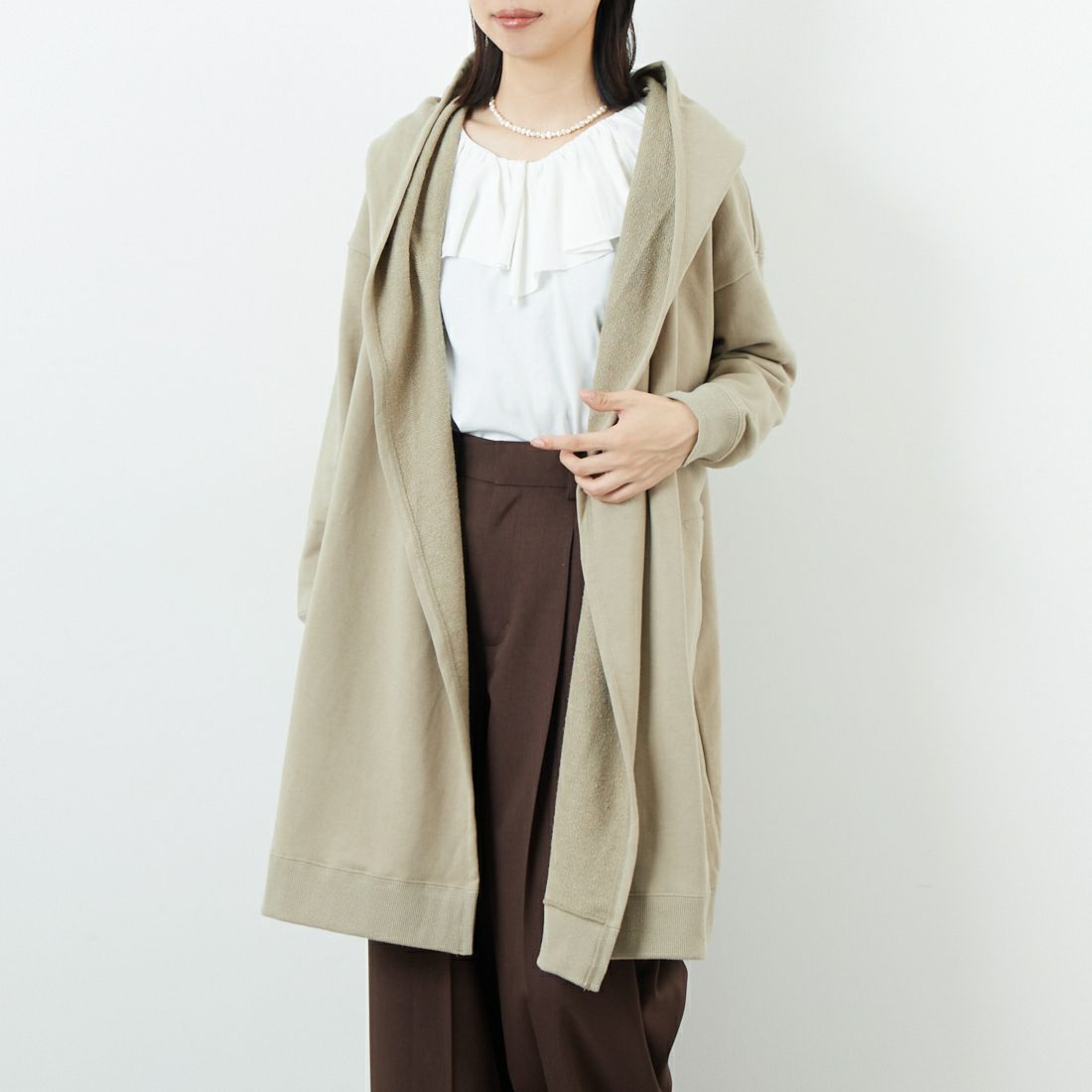 soil [ソイル] コームドコットンフレンチテリー フーデッドカーディガン [GNSL25543] 9400 GREYB &&モデル身長：162cm 着用サイズ：F&&
