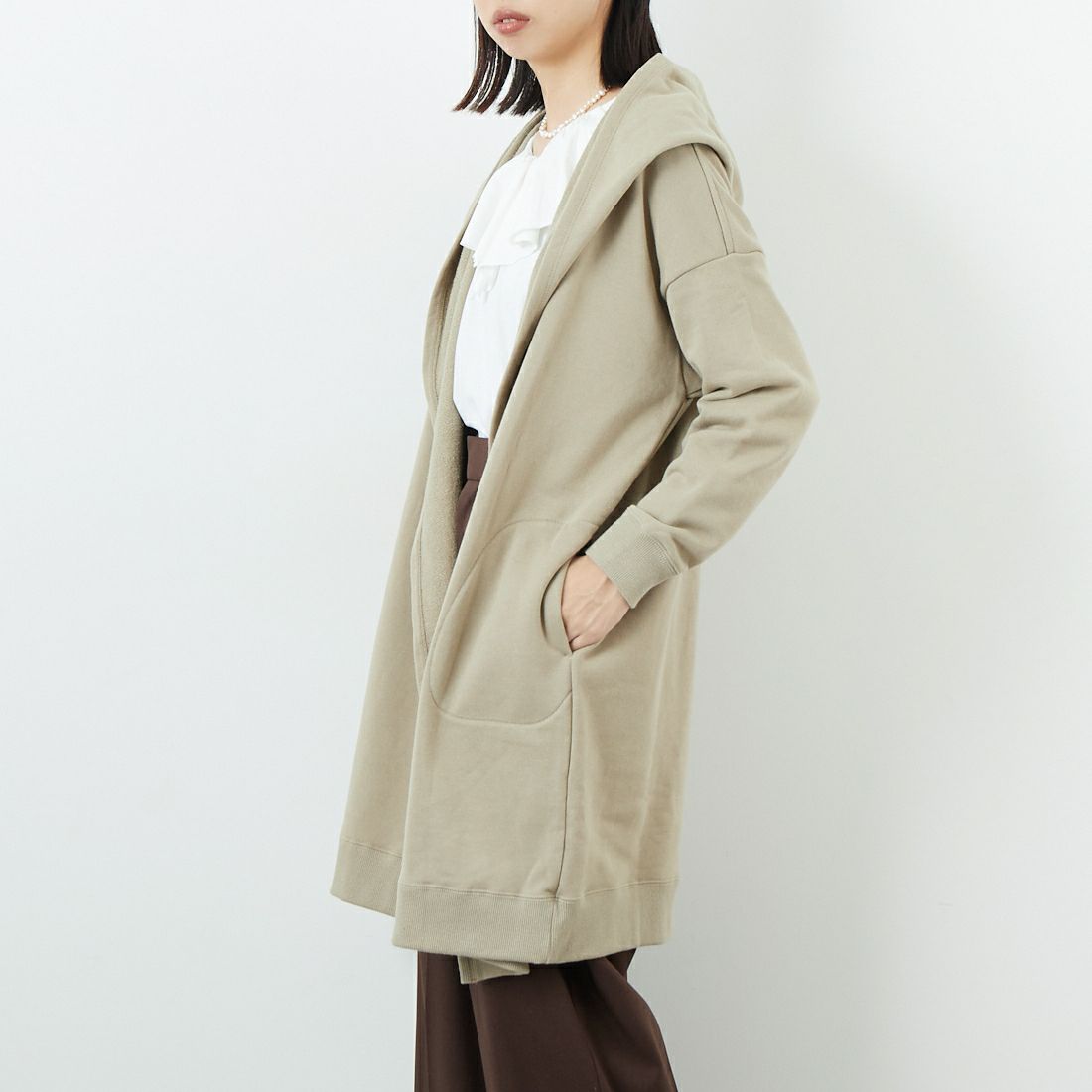 soil [ソイル] コームドコットンフレンチテリー フーデッドカーディガン [GNSL25543] 9400 GREYB &&モデル身長：162cm 着用サイズ：F&&