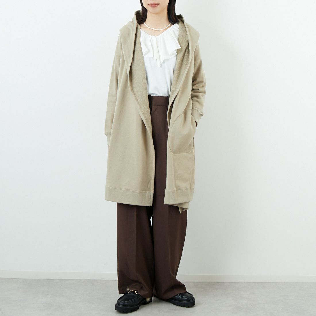 soil [ソイル] コームドコットンフレンチテリー フーデッドカーディガン [GNSL25543] 9400 GREYB &&モデル身長：162cm 着用サイズ：F&&