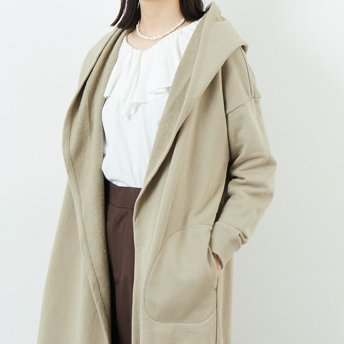soil [ソイル] コームドコットンフレンチテリー フーデッドカーディガン [GNSL25543] 9400 GREYB &&モデル身長：162cm 着用サイズ：F&&
