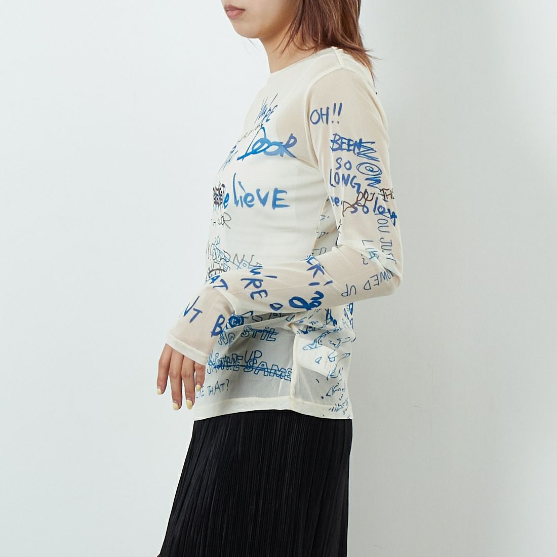 【超人気商品】ハンドライティングメッシュトップス【MAISON SPECIAL】 MAISON SPECIAL tシャツ 「PRE-ORDER」Hand Writing Mesh Tops