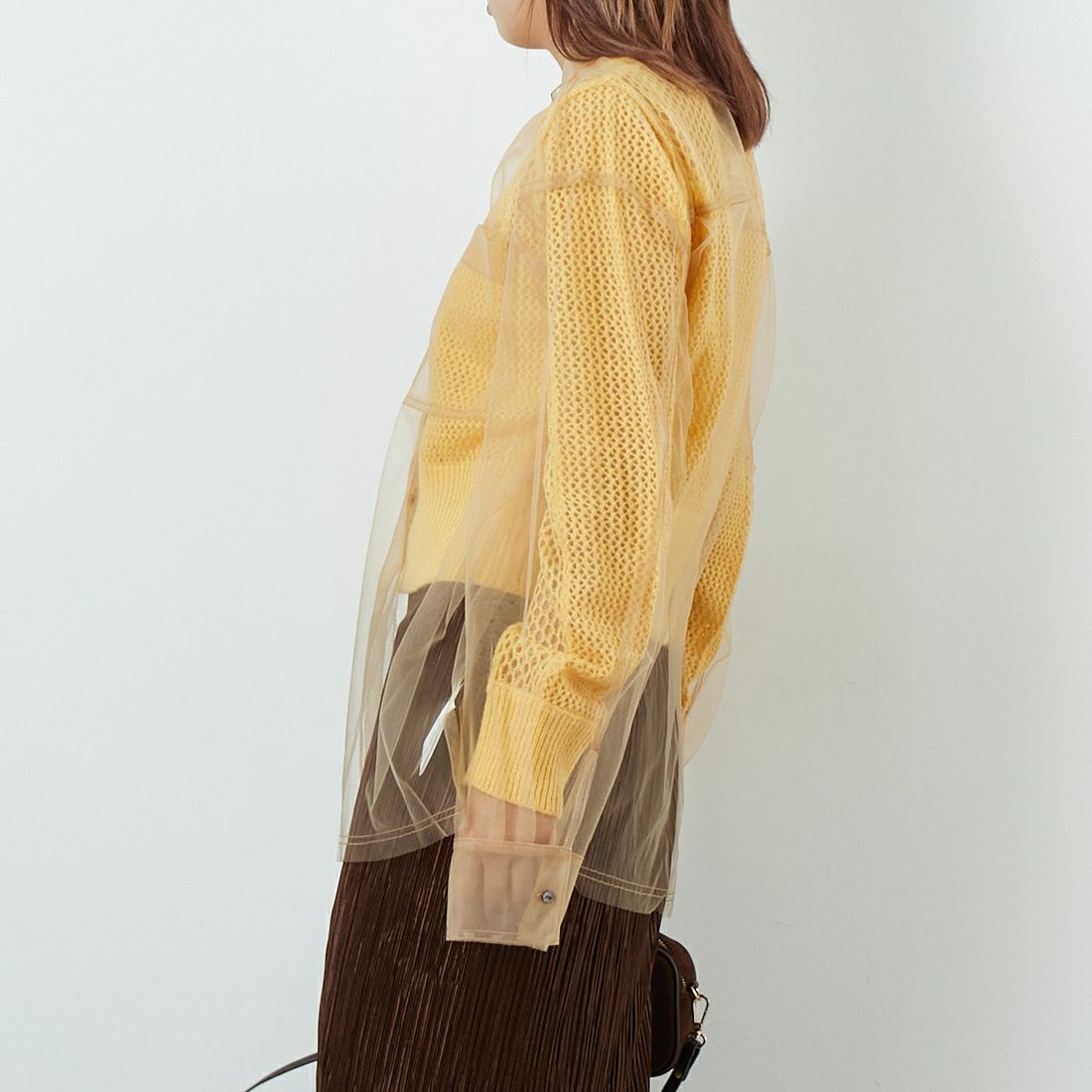 MAISON SPECIAL [メゾンスペシャル] チュールシャツレイヤードポロニットカーディガン [21252366005] YEL &&モデル身長：167cm 着用サイズ：F&&