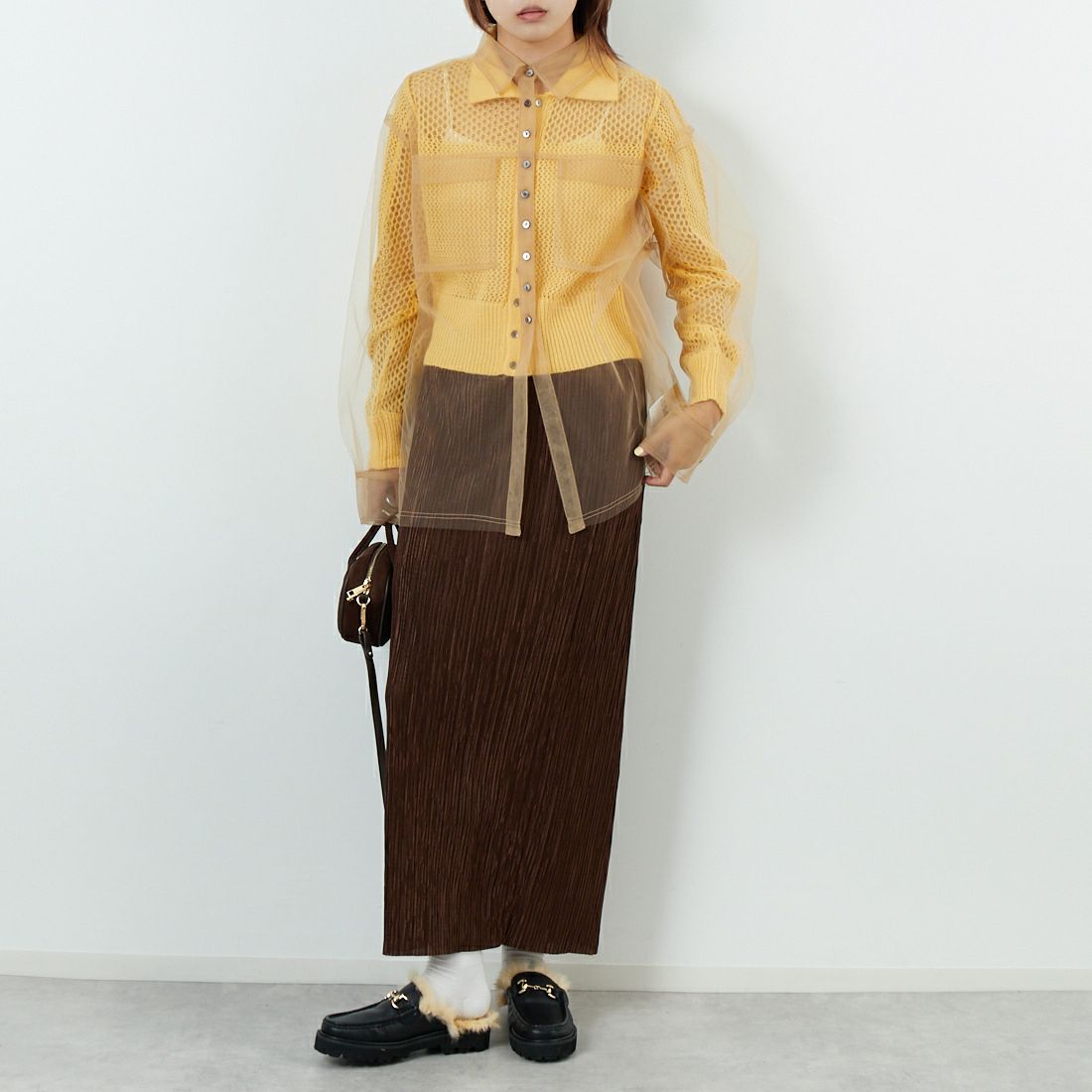 MAISON SPECIAL [メゾンスペシャル] チュールシャツレイヤードポロニットカーディガン [21252366005] YEL &&モデル身長：167cm 着用サイズ：F&&