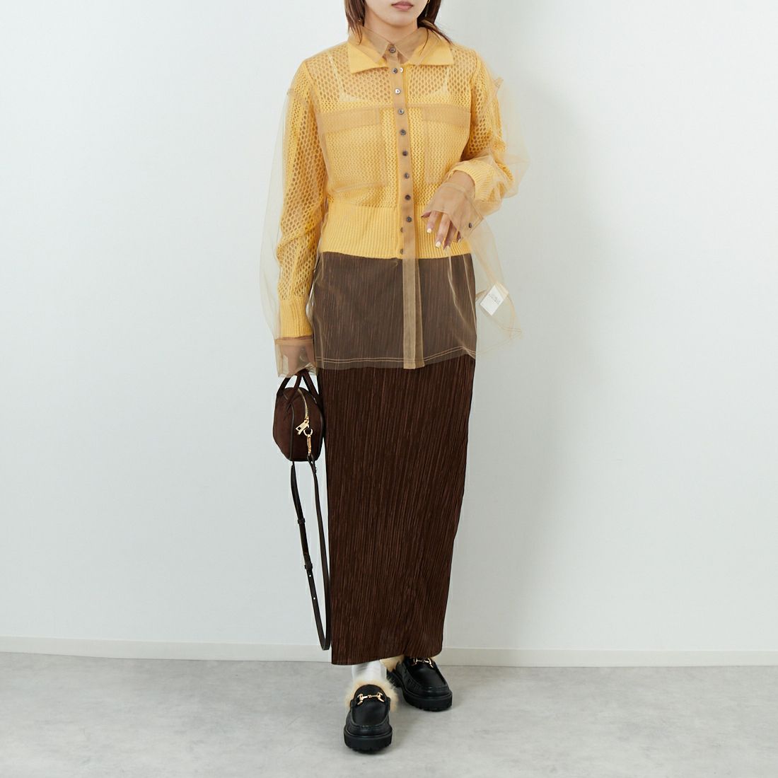 MAISON SPECIAL [メゾンスペシャル] チュールシャツレイヤードポロニットカーディガン [21252366005] YEL &&モデル身長：167cm 着用サイズ：F&&