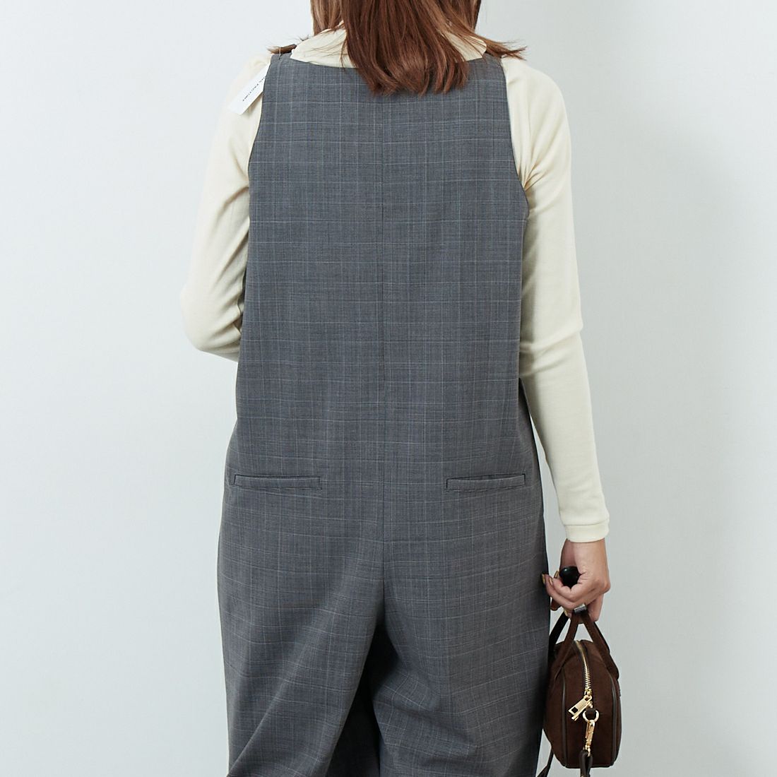 null. [ヌル] チェックパターンオールインワン [153WFO0254001] 006 GRY CH &&モデル身長：167cm 着用サイズ：F&&