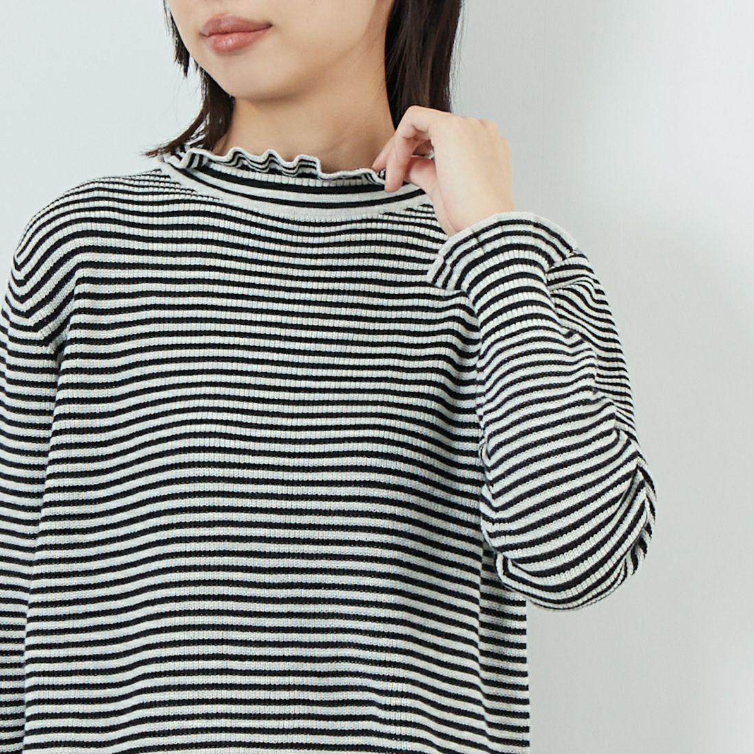 tumugu: [ツムグ] ランダムリブハイネックニット [TK19303B] 9L BORDER &&モデル身長：162cm 着用サイズ：F&&