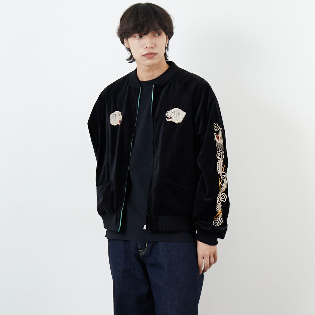 THRIFTY LOOK [スリフティールック] グリーンランド スーベニアブルゾン [TL25F002] BLK VELOUR &&モデル身長：179cm 着用サイズ：L&&