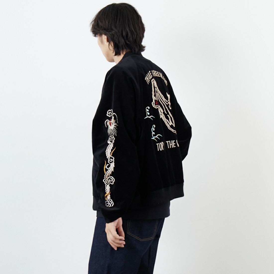 THRIFTY LOOK [スリフティールック] グリーンランド スーベニアブルゾン [TL25F002] BLK VELOUR &&モデル身長：179cm 着用サイズ：L&&
