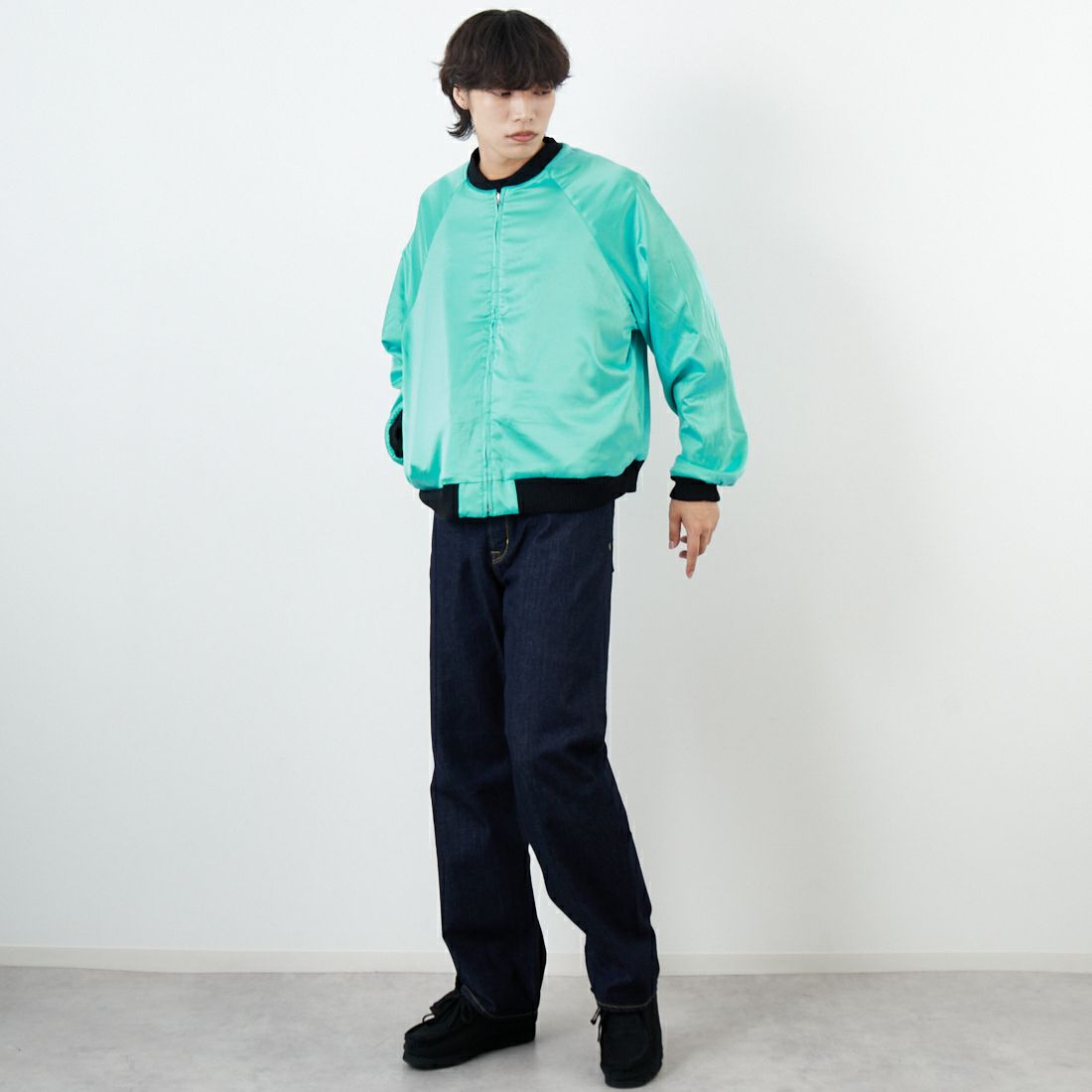 THRIFTY LOOK [スリフティールック] グリーンランド スーベニアブルゾン [TL25F002] BLK VELOUR &&モデル身長：179cm 着用サイズ：L&&