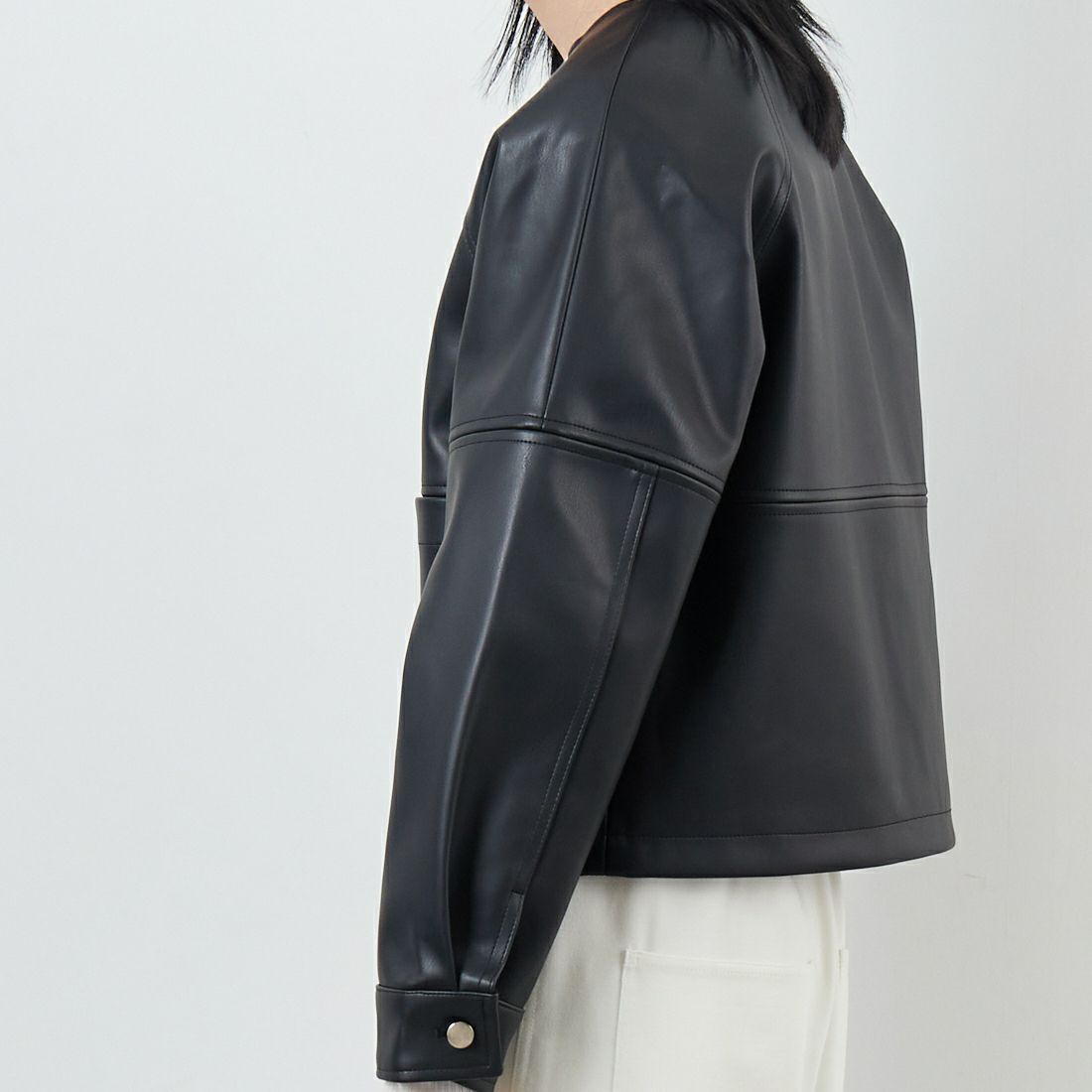 Margaux vintage [マルゴーヴィンテージ] フェイクレザーノーカラージャケット [MG-JK-25070-A] BLACK