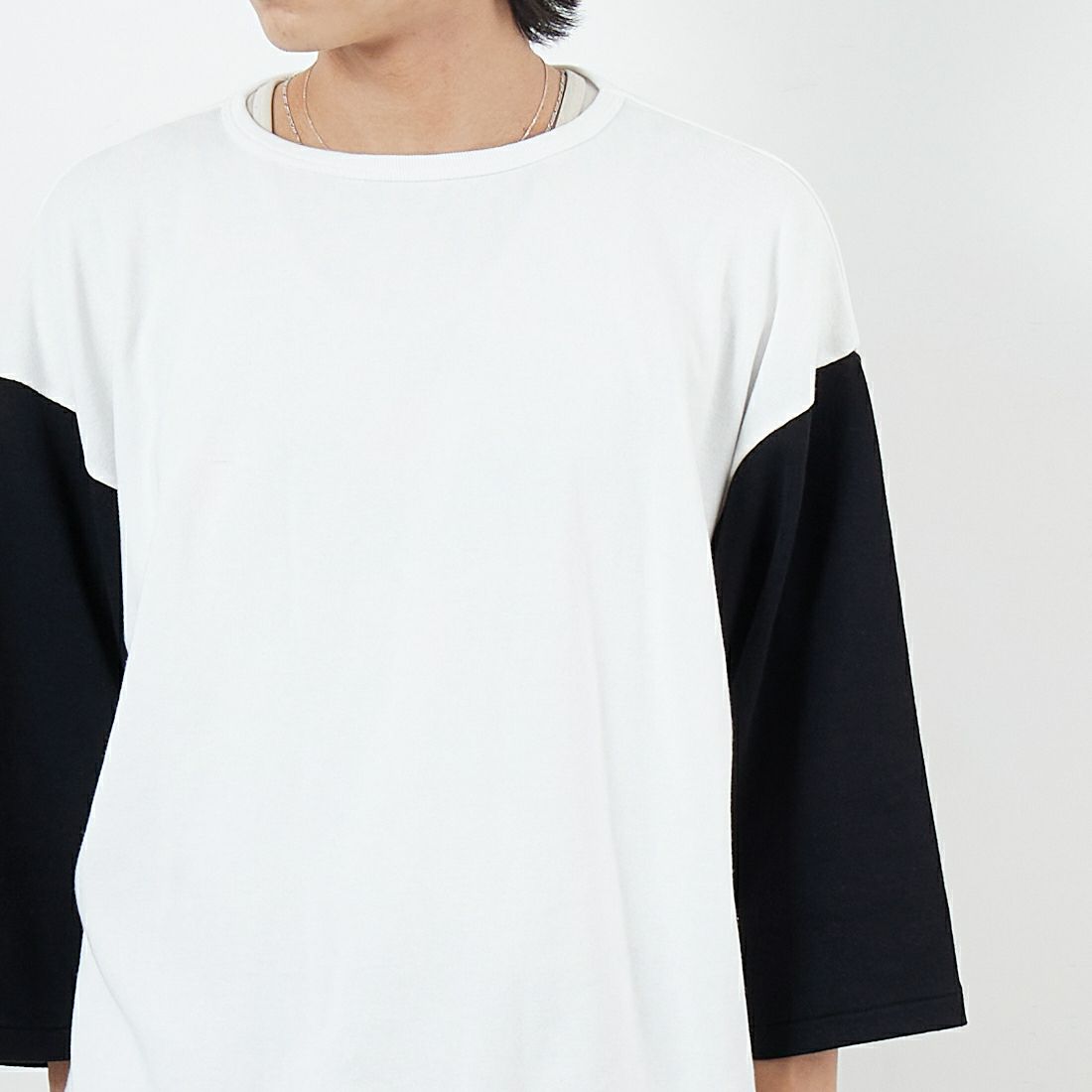 BOW WOW [バウワウ] ベースボールTシャツ [BW-BT] BLACK/WHIT &&モデル身長：179cm 着用サイズ：L&&