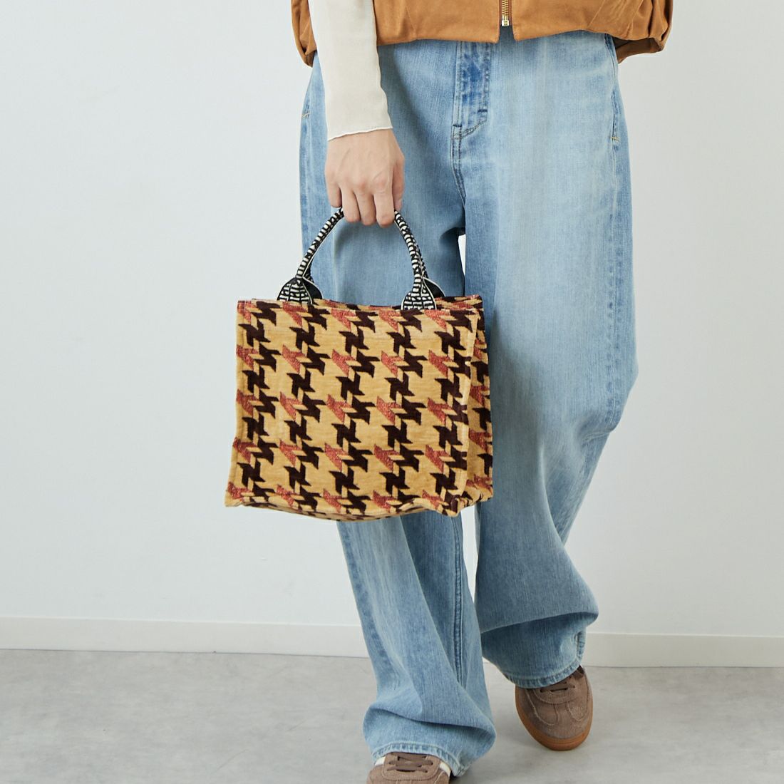 Bindu [ビンドゥー] 千鳥格子柄 スモールブックトートバッグ [BBB-2155] CAMEL BROW