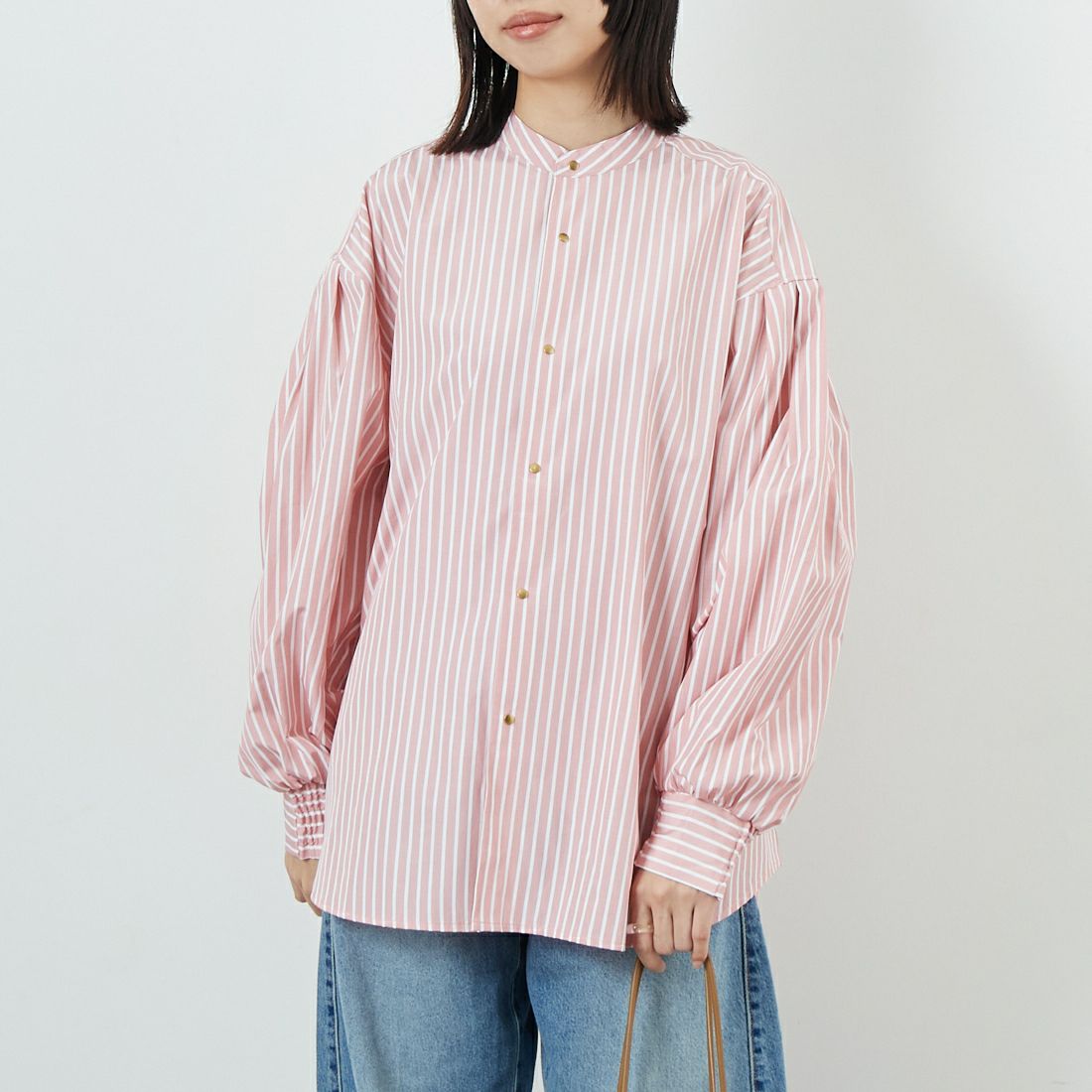 KHA:KI [カーキ] ゴールドドットシャツ [MIL25FBL3149] CORALSTRIP &&モデル身長：162cm 着用サイズ：1&&