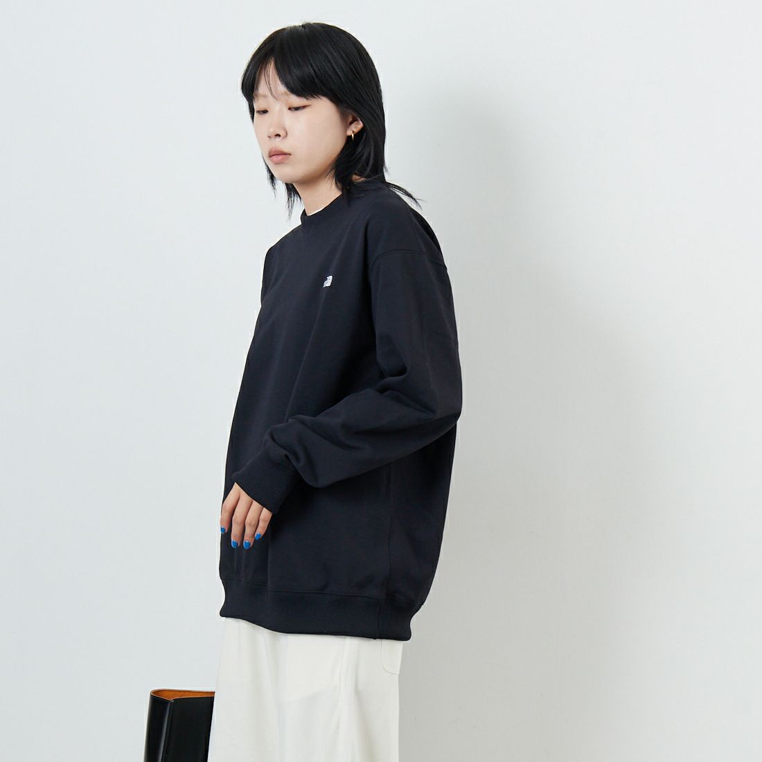 THE NORTH FACE [ザ ノースフェイス] スモールロゴヘザースウェットクルー [NT62532] K &&モデル身長：167cm 着用サイズ：S&&