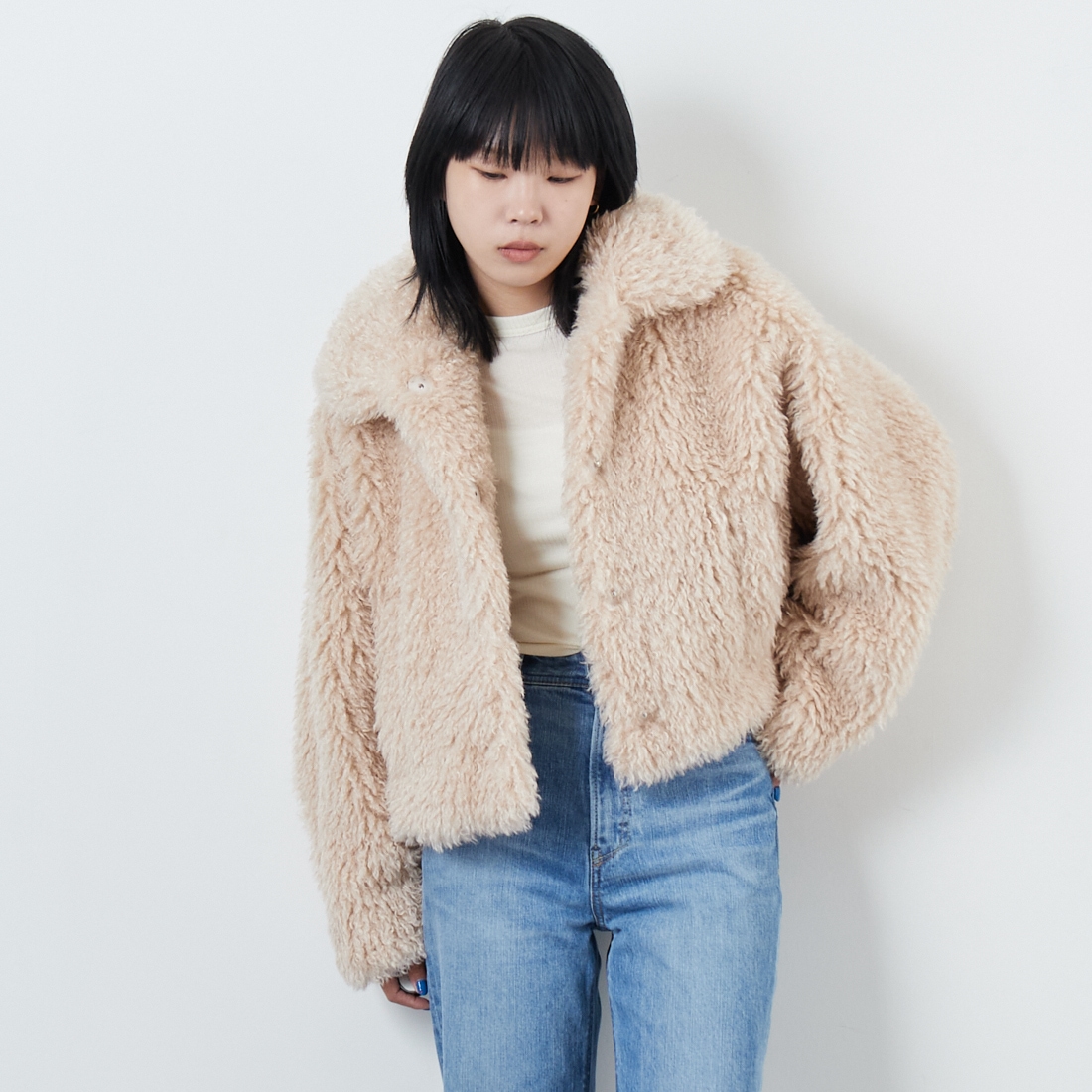 Jeans Factory Clothes [ジーンズファクトリークローズ] プードルファーショートブルゾン [330024] 103 ｱｲﾎﾞﾘｰ &&モデル身長：167cm 着用サイズ：F&&