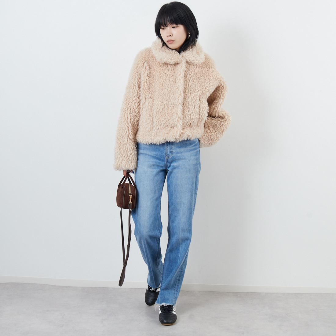 Jeans Factory Clothes [ジーンズファクトリークローズ] プードルファーショートブルゾン [330024] 103 ｱｲﾎﾞﾘｰ &&モデル身長：167cm 着用サイズ：F&&