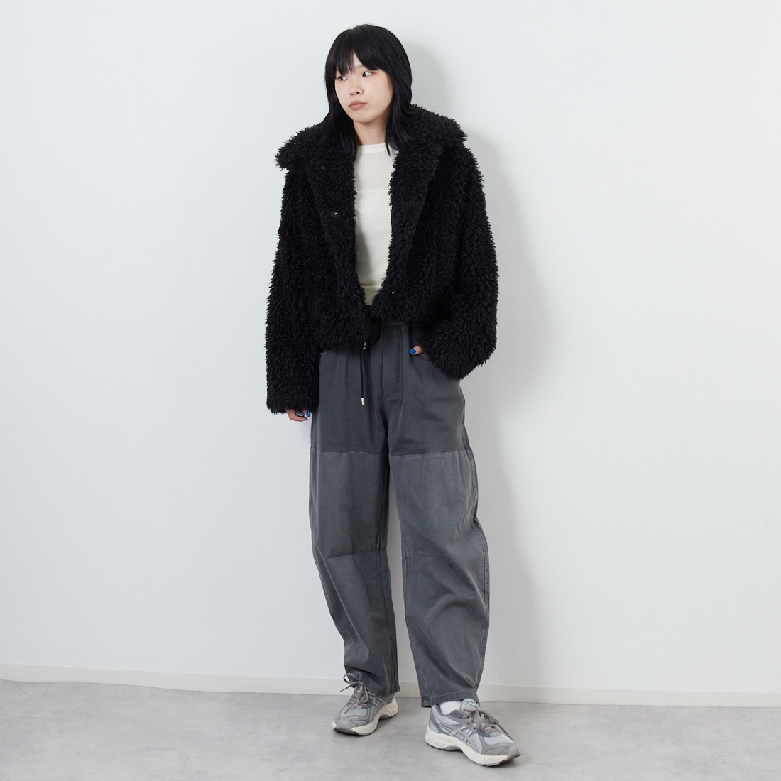 Jeans Factory Clothes [ジーンズファクトリークローズ] プードルファーショートブルゾン [330024] 109 ﾌﾞﾗｯｸ &&モデル身長：167cm 着用サイズ：F&&