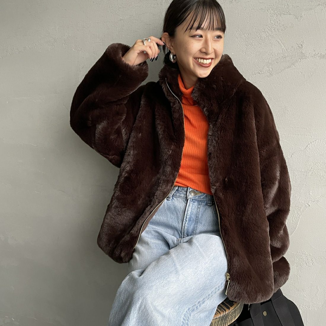 155 ﾌﾞﾗｳﾝ&&モデル身長：150cm 着用サイズ：F&&