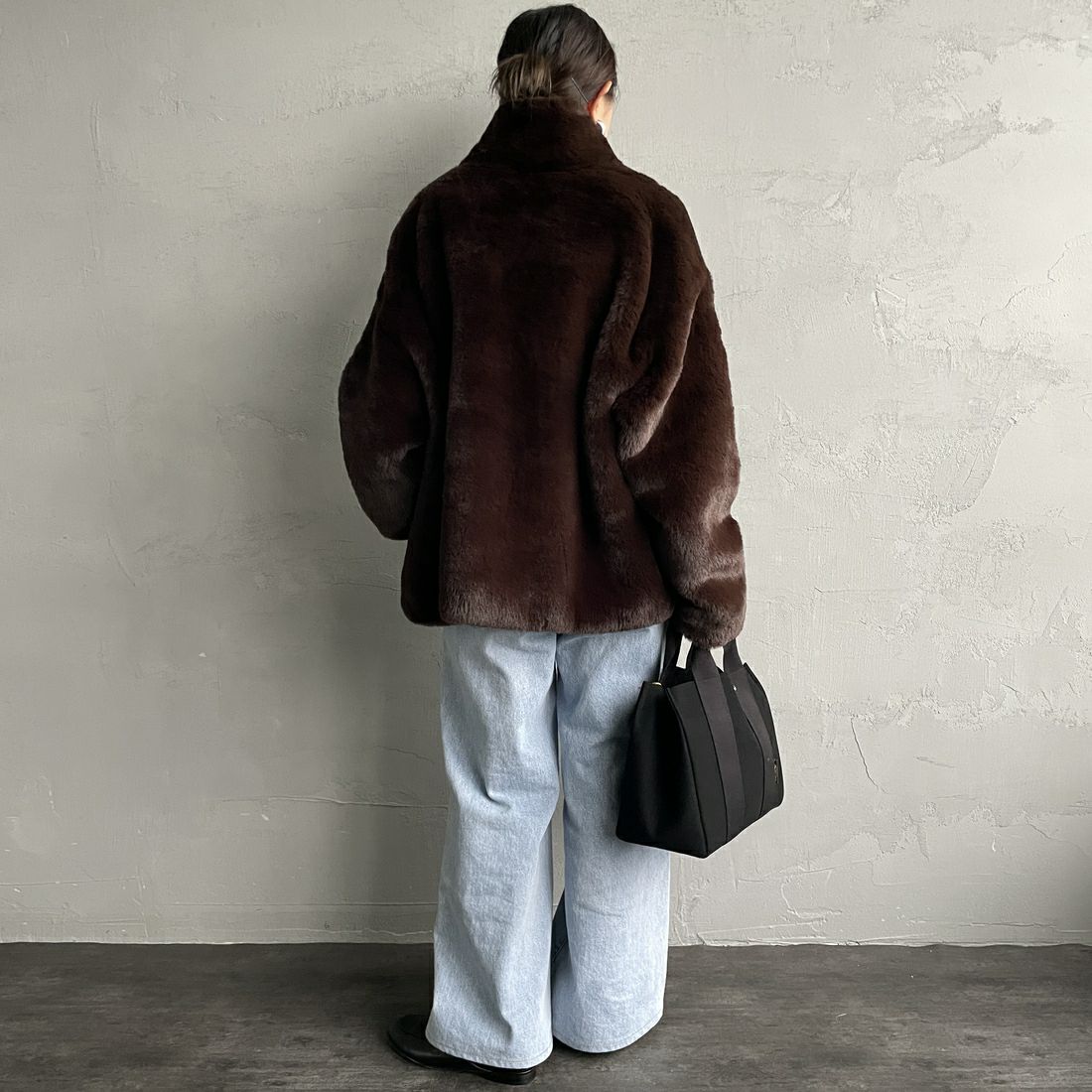 Jeans Factory Clothes [ジーンズファクトリークローズ] エコファーオーバーサイズブルゾン [330023] 155 ﾌﾞﾗｳﾝ &&モデル身長：150cm 着用サイズ：F&&