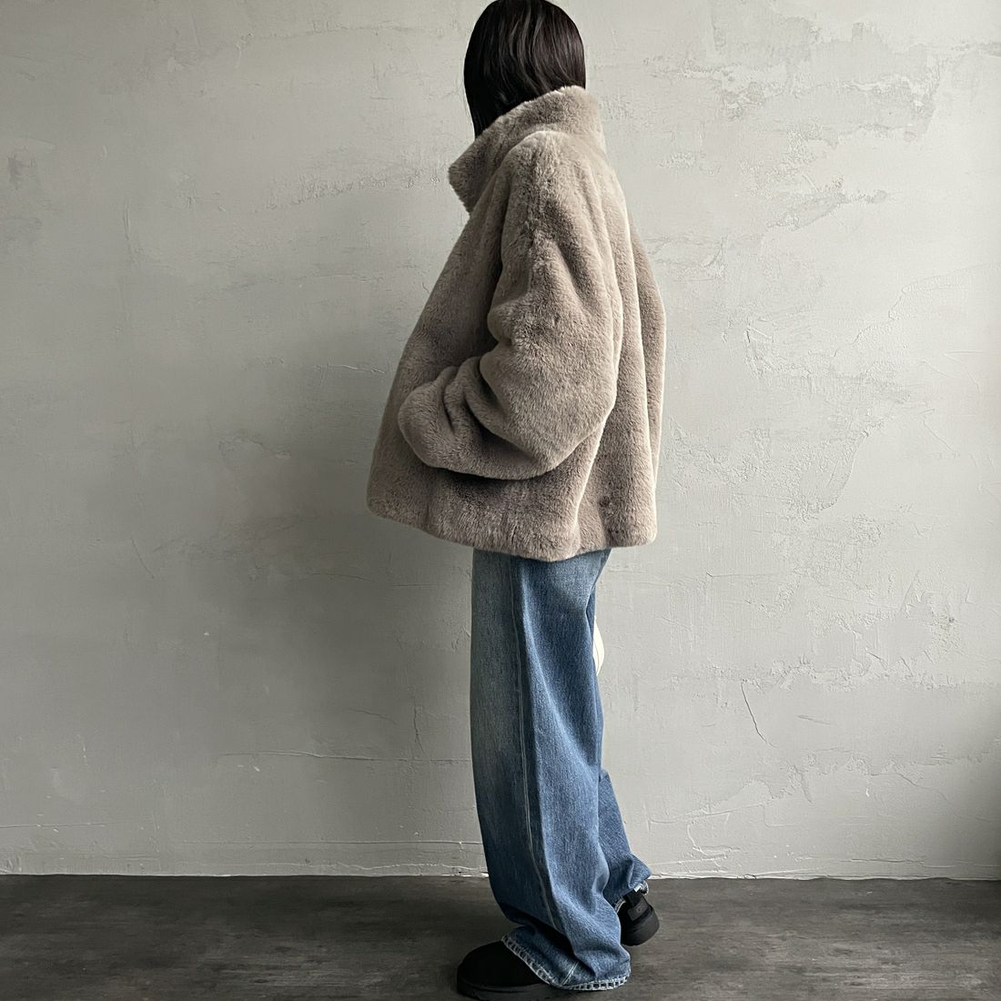 Jeans Factory Clothes [ジーンズファクトリークローズ] エコファーオーバーサイズブルゾン [330023] 116 ｸﾞﾚｰｼﾞ &&モデル身長：160cm 着用サイズ：F&&