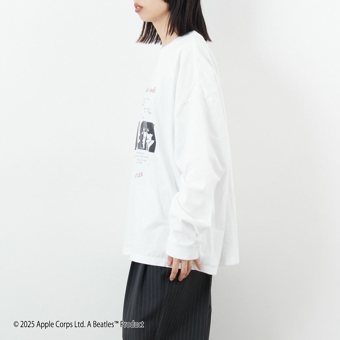 GOOD ROCK SPEED [グッドロックスピード] THE BEATLES ロングスリーブTシャツ [25BTL202W] WHITE &&モデル身長：162cm 着用サイズ：F&&