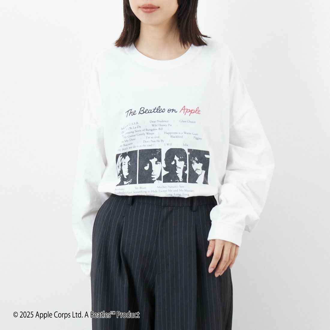 GOOD ROCK SPEED [グッドロックスピード] THE BEATLES ロングスリーブTシャツ [25BTL202W] WHITE &&モデル身長：162cm 着用サイズ：F&&
