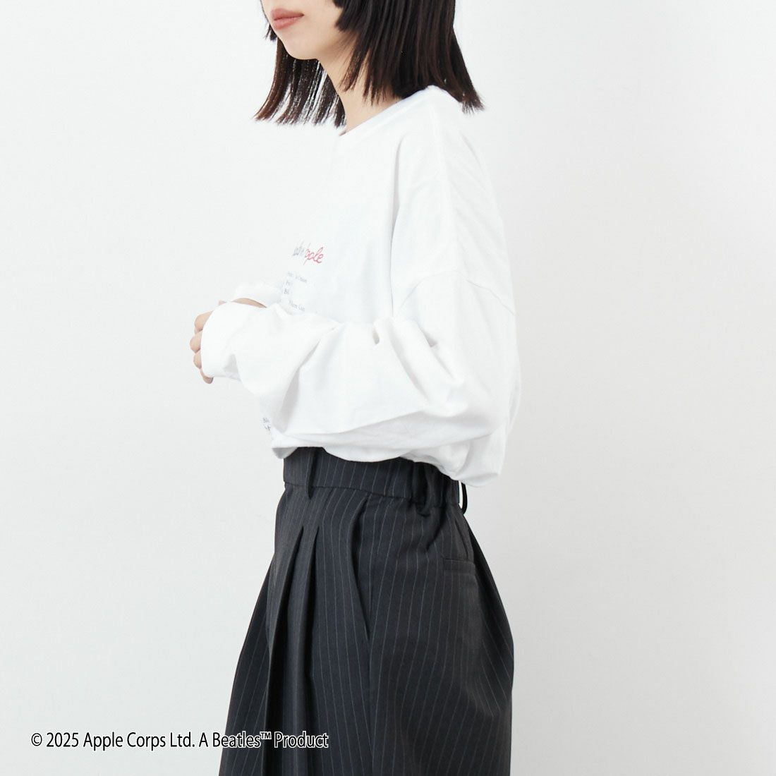 GOOD ROCK SPEED [グッドロックスピード] THE BEATLES ロングスリーブTシャツ [25BTL202W] WHITE &&モデル身長：162cm 着用サイズ：F&&